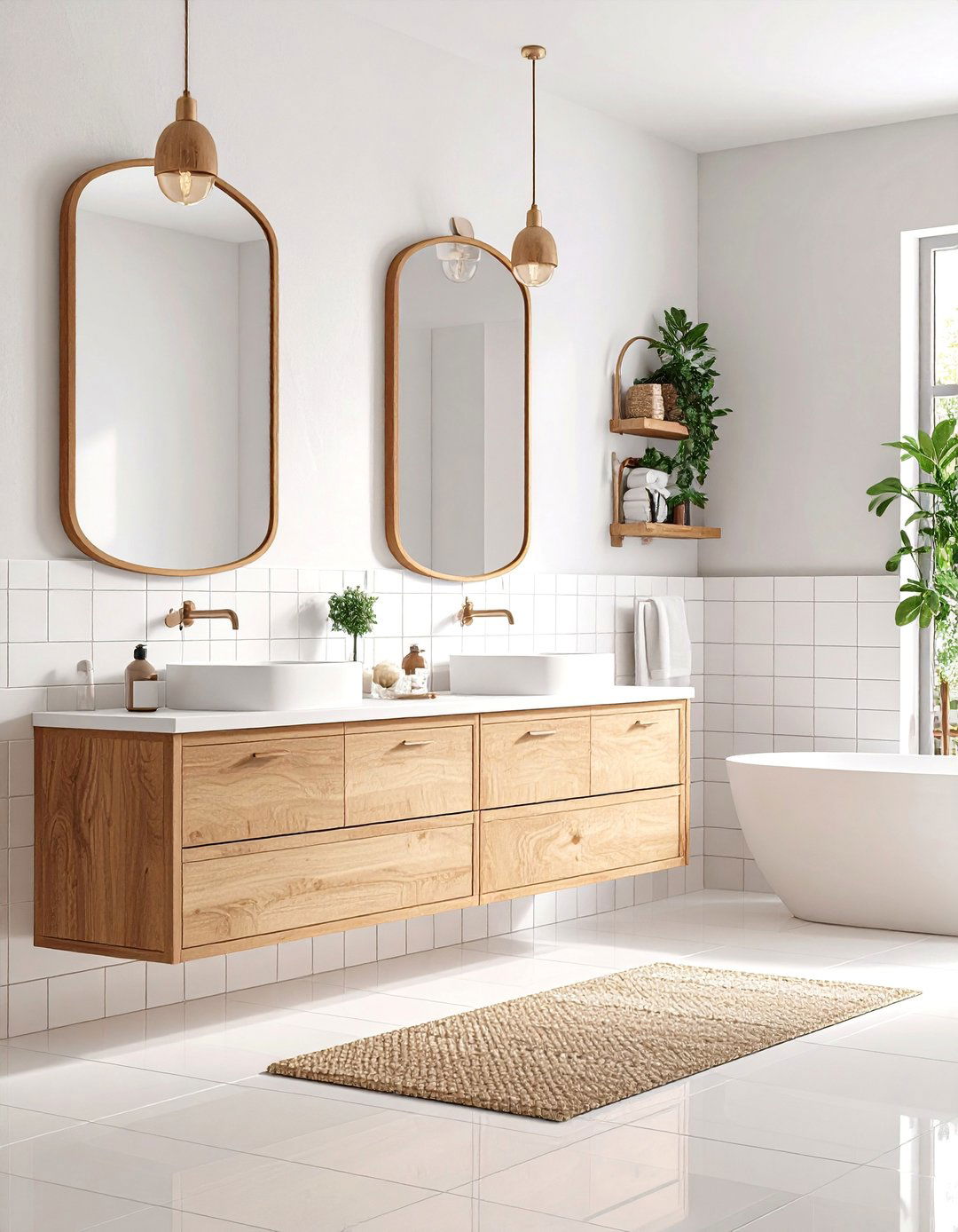 White Subway Tile with Brown Grout Lines - 24 Brown and White Bathroom Ideas
