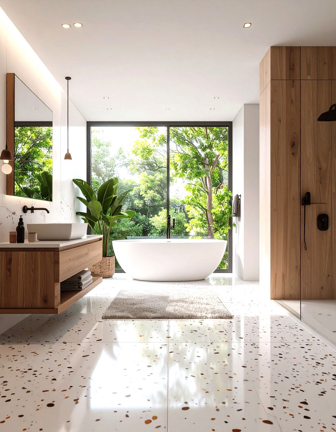 White Terrazzo Tile Surfaces - 24 White Tile Bathroom Ideas
