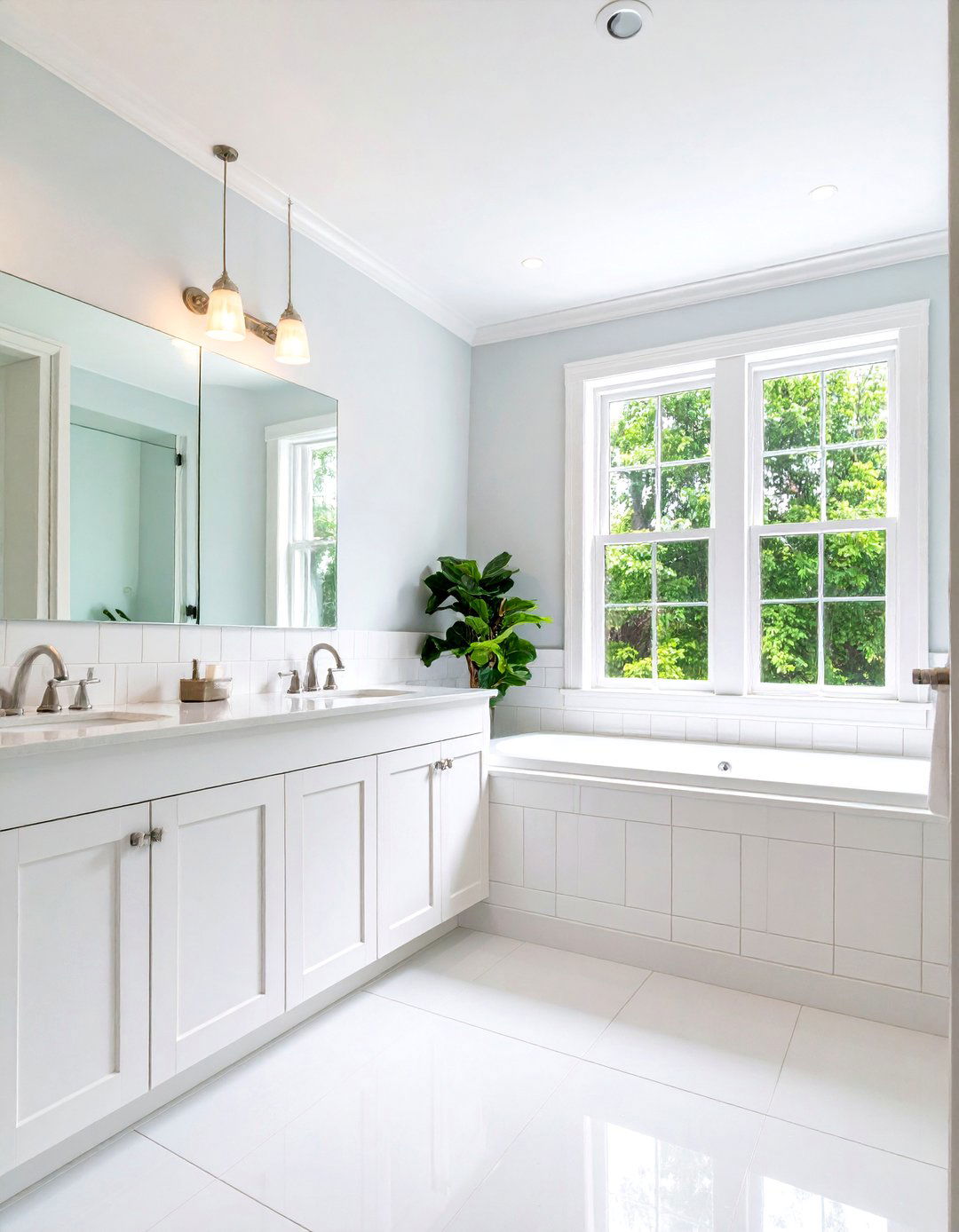 White Tile Wainscoting with Paint Above - 24 White Tile Bathroom Ideas