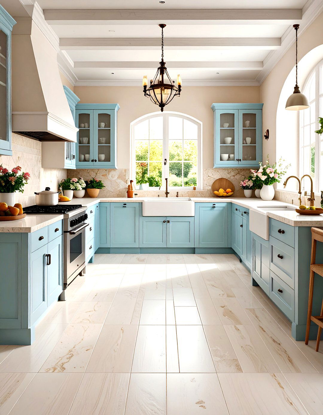 White Travertine Natural Stone Floors - 24 White Kitchen Floor Ideas