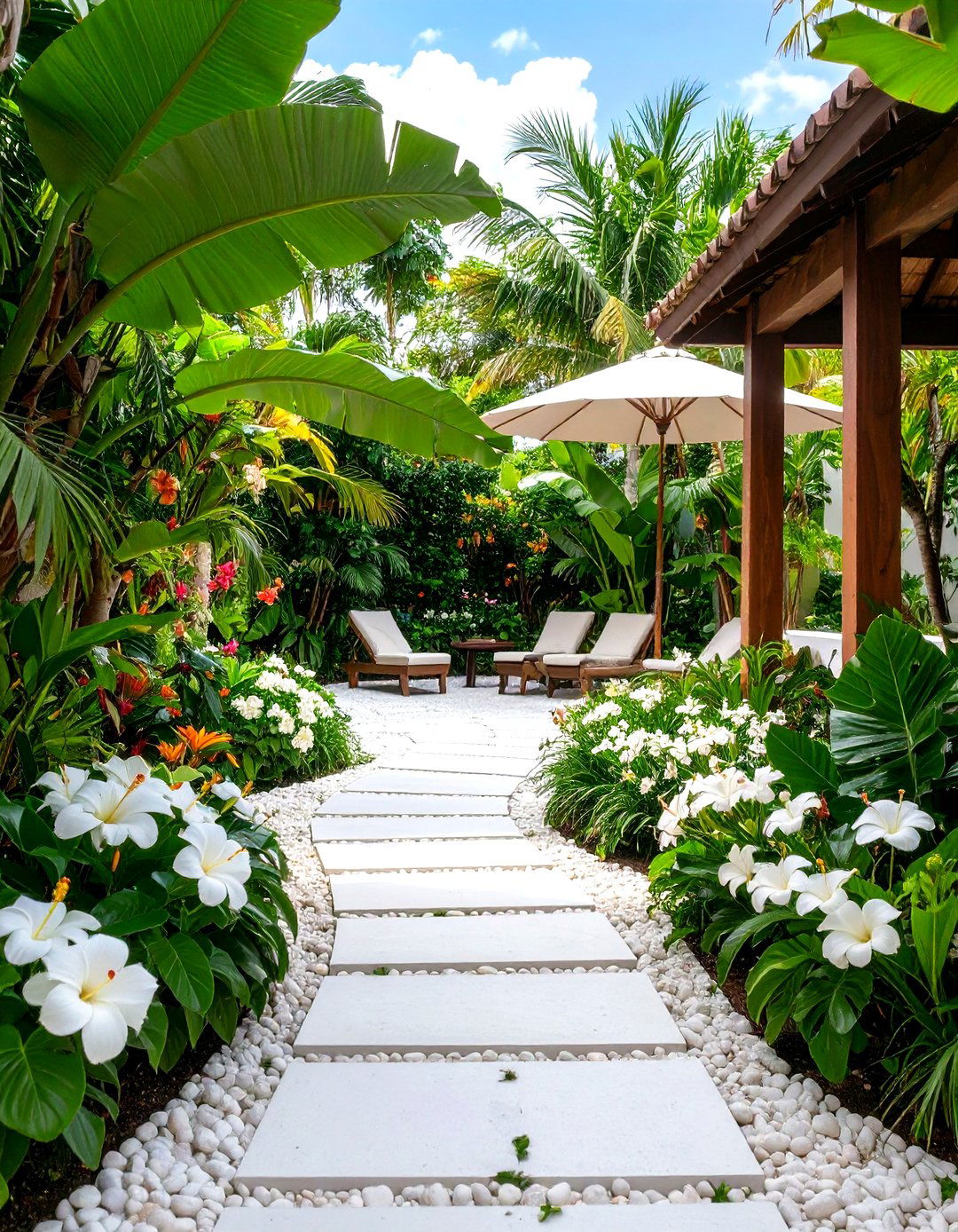White Tropical Garden Paradise - 24 White Garden Design Ideas