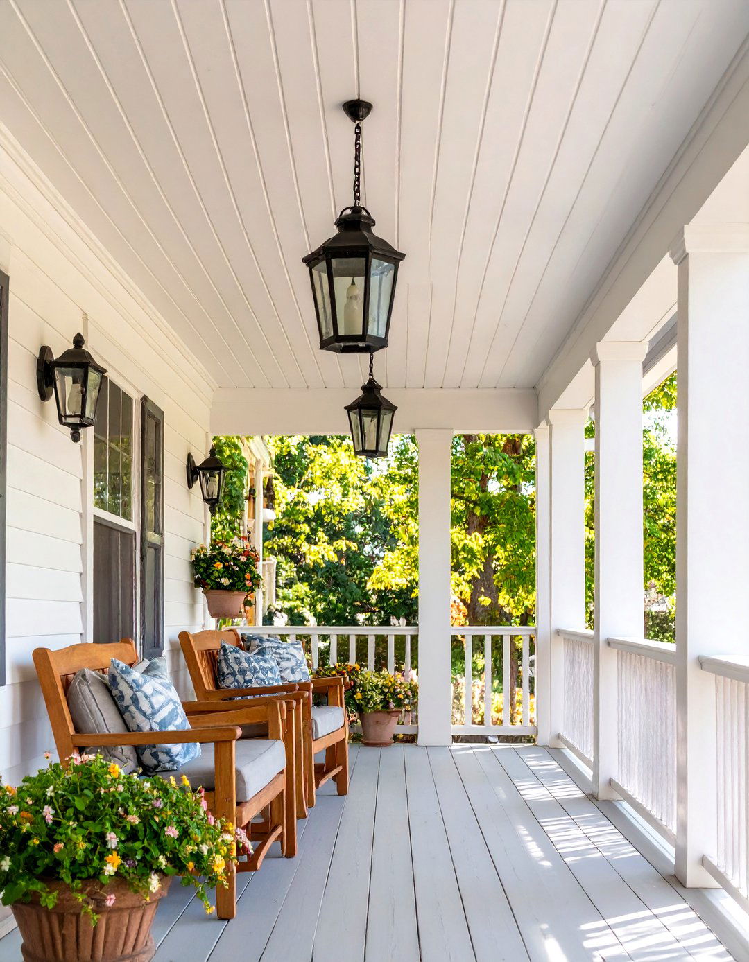 White Vinyl Beadboard Ceiling for Classic Farmhouse Style - 24 Vinyl Porch Ceiling Ideas