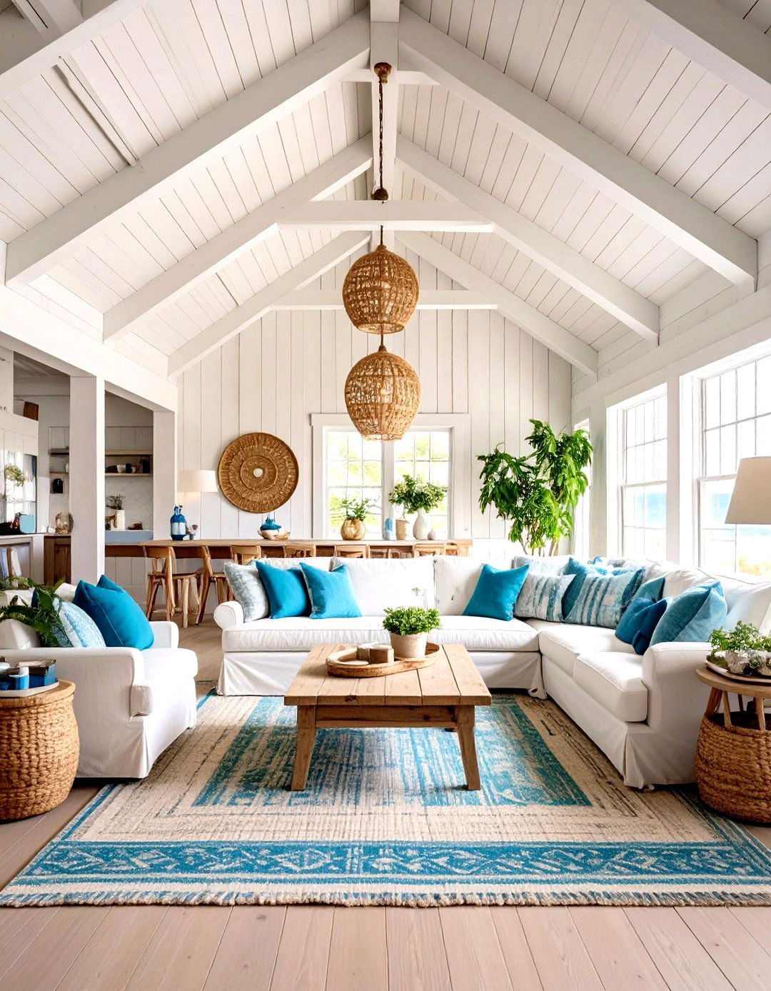 White Washed Coastal Ceiling - 24 Living Room Vaulted Ceiling Ideas