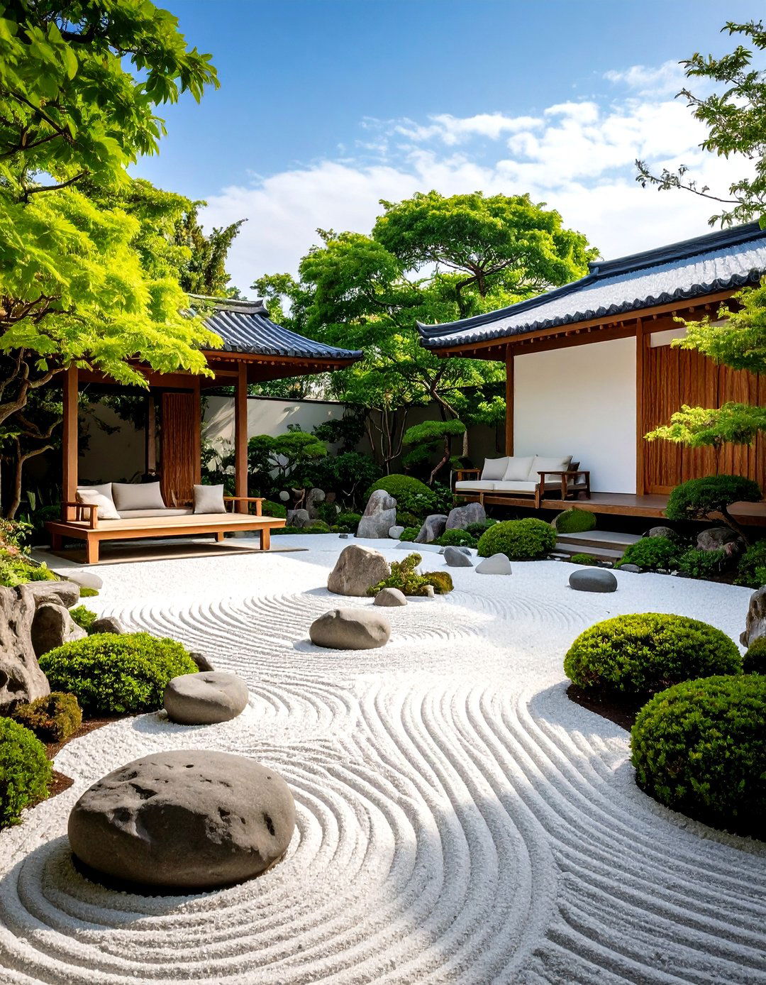 White Zen Garden Meditation Space - 24 White Garden Design Ideas