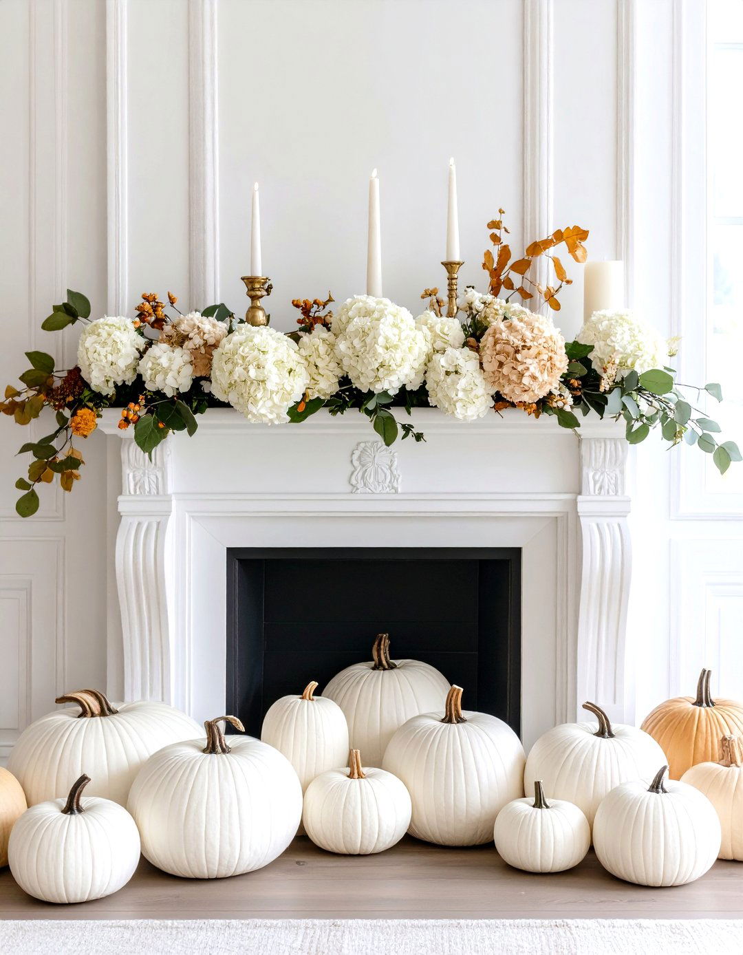 White and Cream Neutral Color Scheme - 24 Fall Mantel Decor Ideas