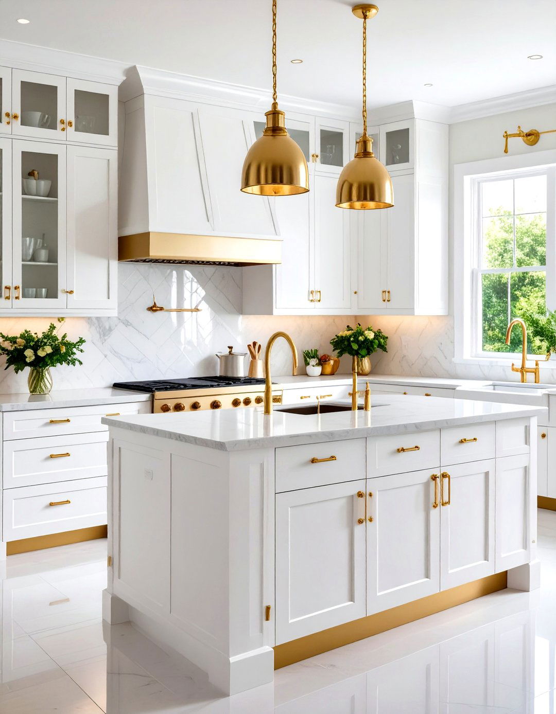White and Gold Kitchen with Gold Hardware - 24 White and Gold Kitchen Ideas