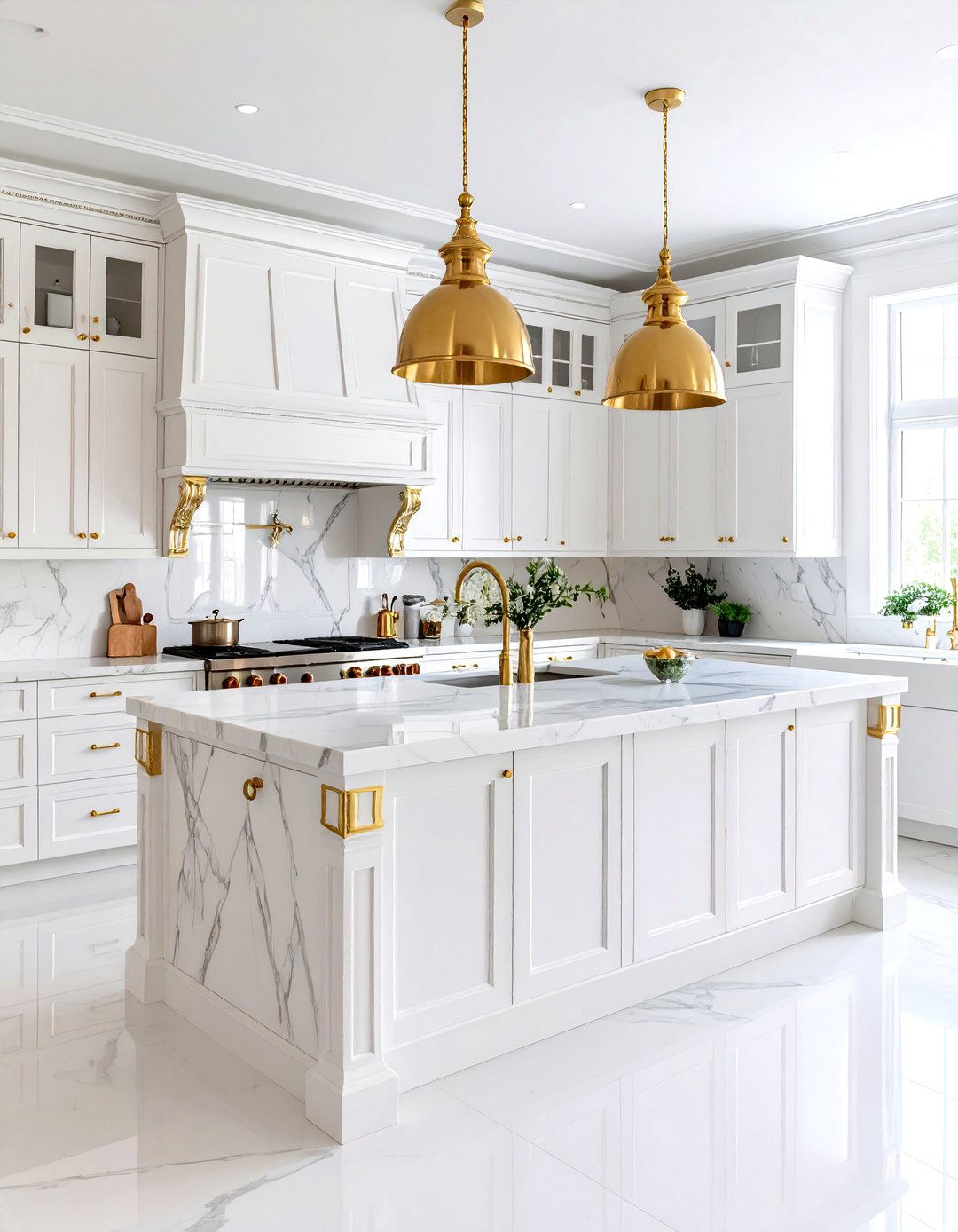 White and Gold Kitchen with Statement Island - 24 White and Gold Kitchen Ideas