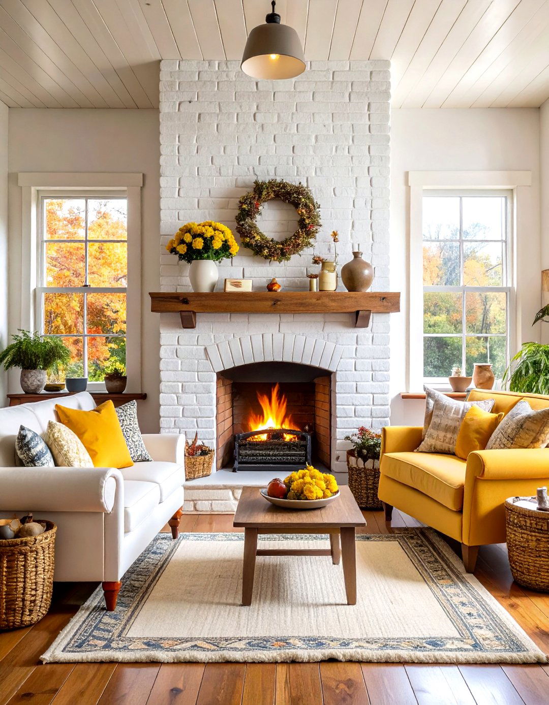 Whitewashed Brick Cottage Fireplace - 24 White Fireplace Ideas
