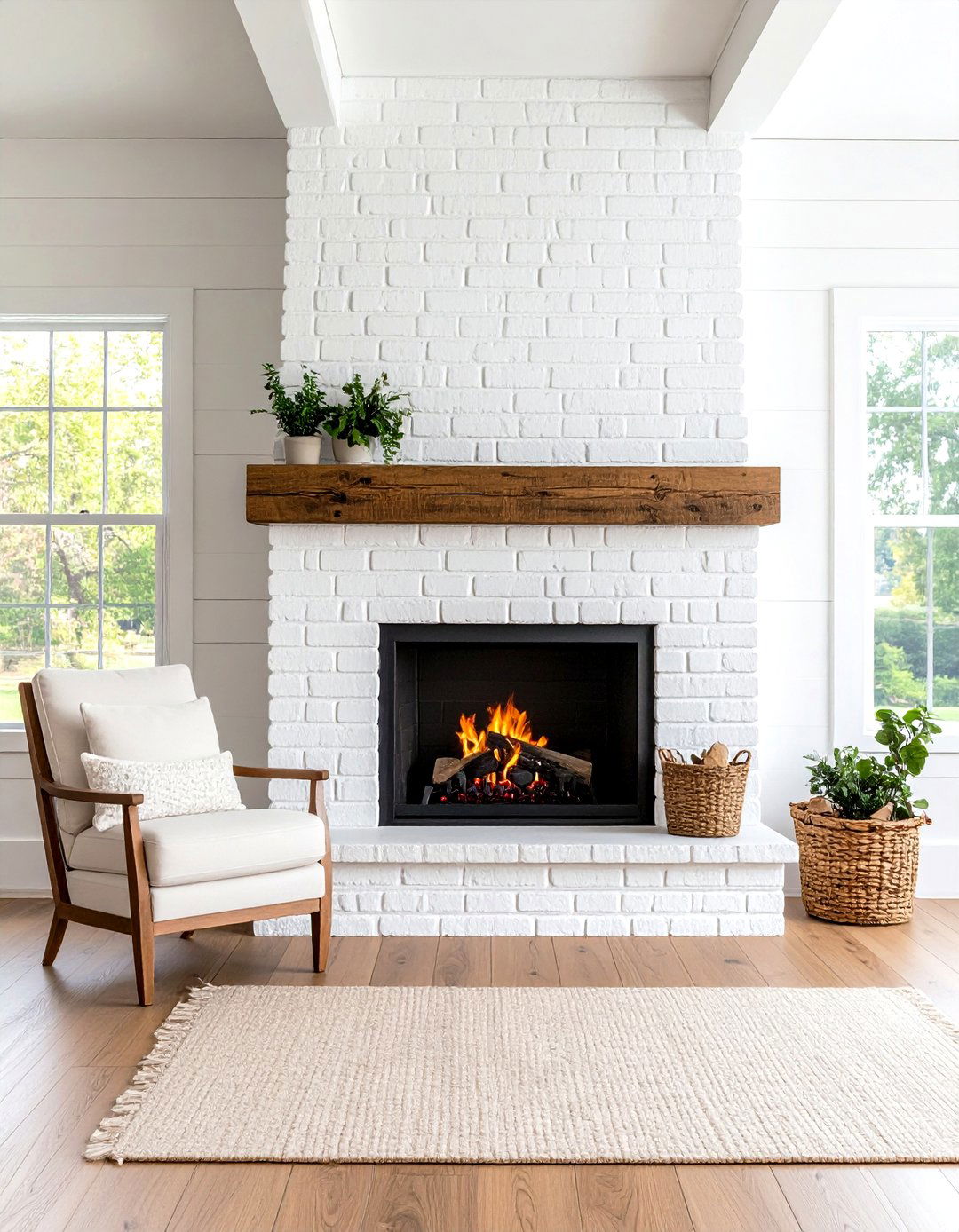 Whitewashed Brick Farmhouse Style - 24 Wood Stove Surround Ideas