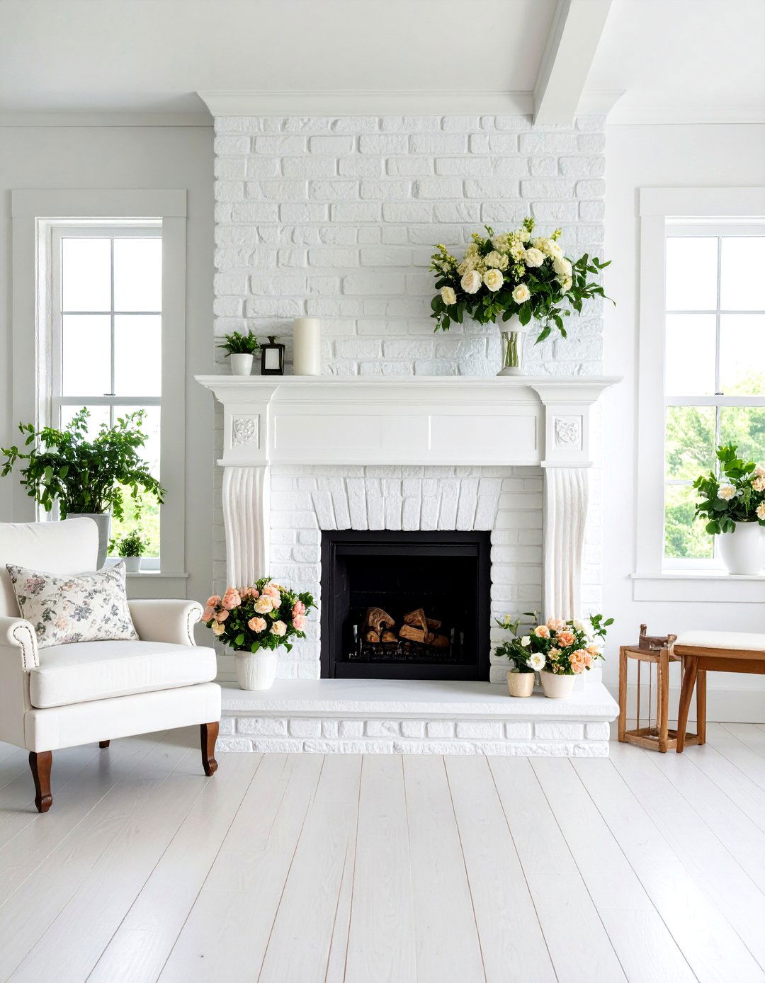 Whitewashed Brick Technique - 24 Farmhouse Fireplace Ideas