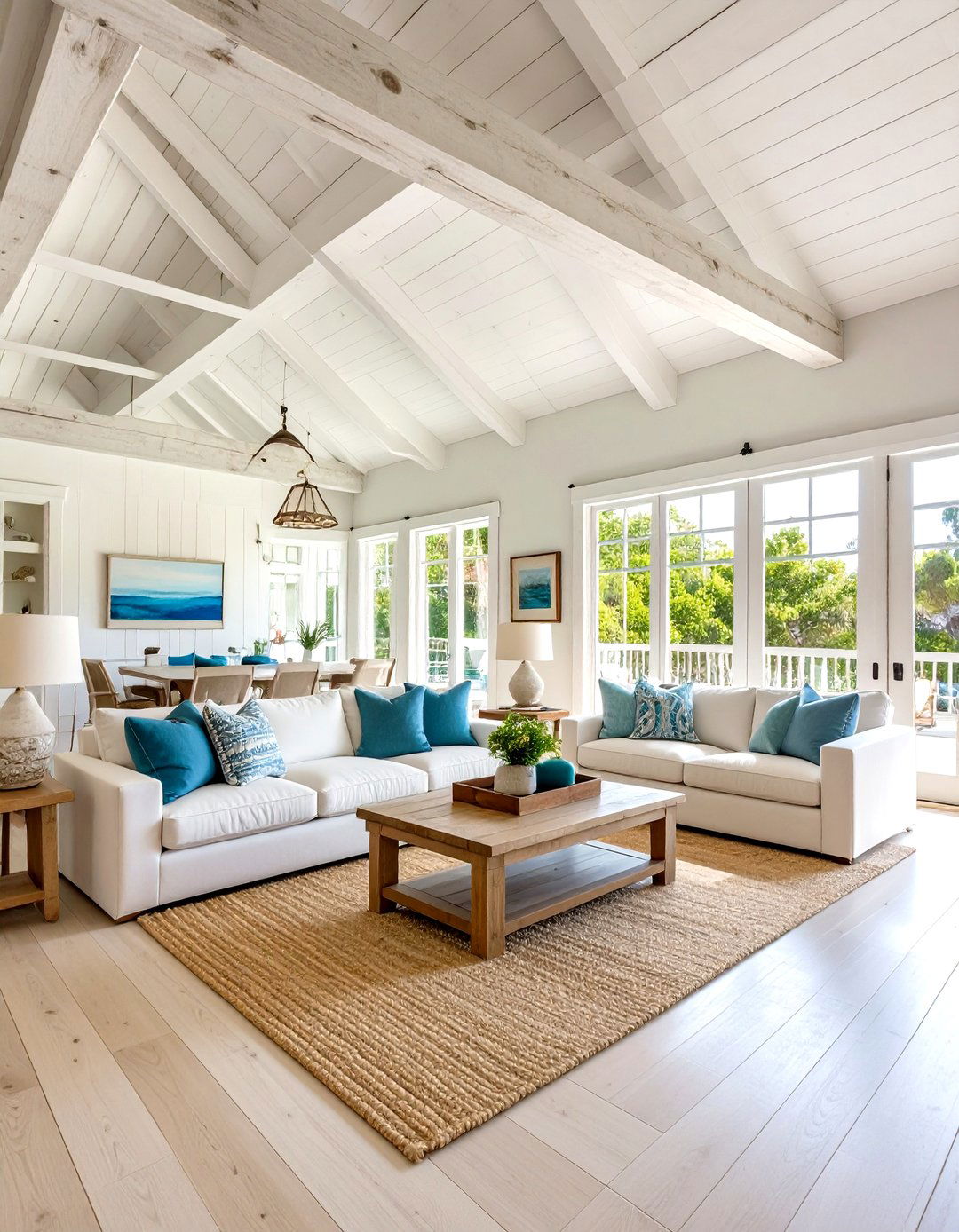 Whitewashed Coastal Ceiling Beams - 24 Vaulted Ceiling With Beams