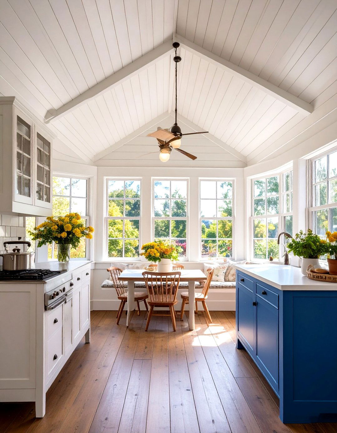 Whitewashed Cottage Style Breakfast Nook - 24 Shiplap Ceiling Ideas