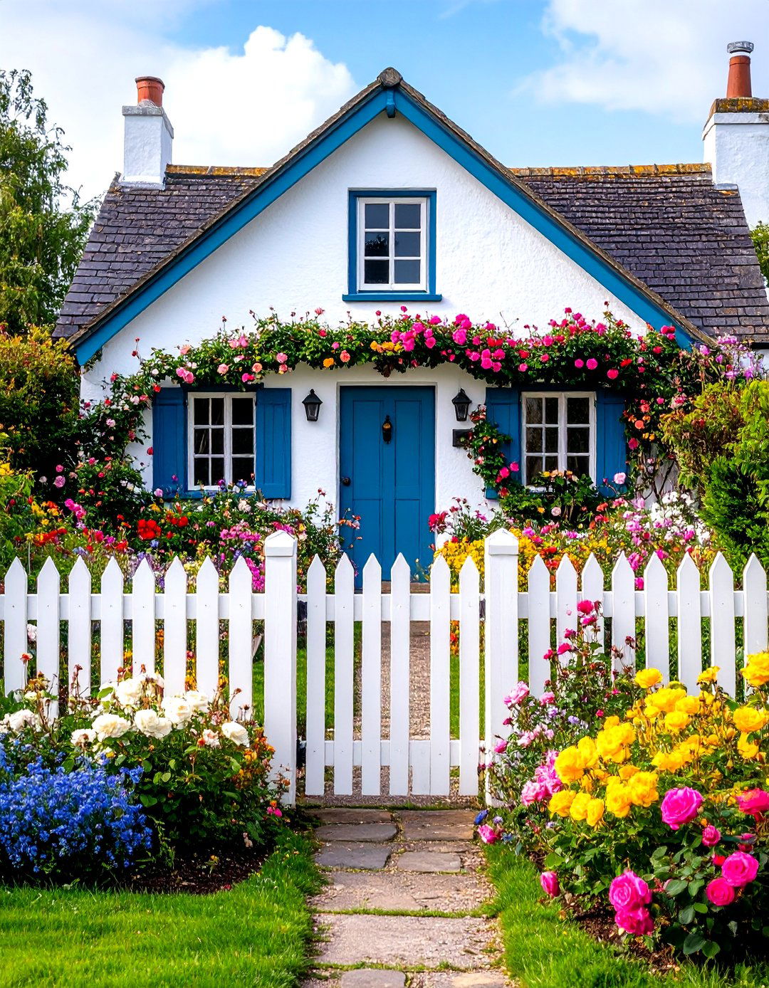 Whitewashed Cottage with Garden Gate - 24 Cottagecore House Exterior Ideas