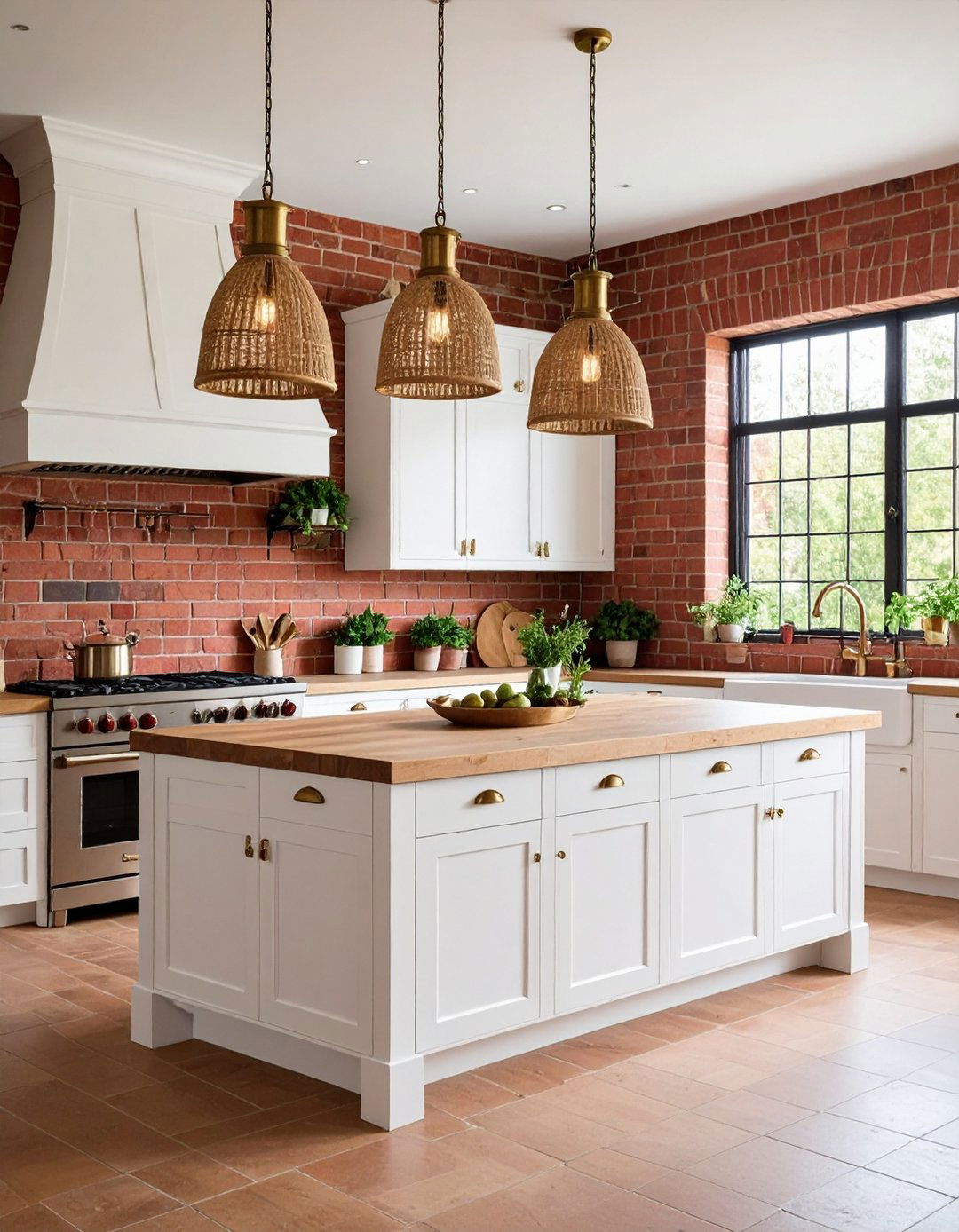 Whitewashed Red Brick Kitchen - 24 Red Brick Kitchen Ideas