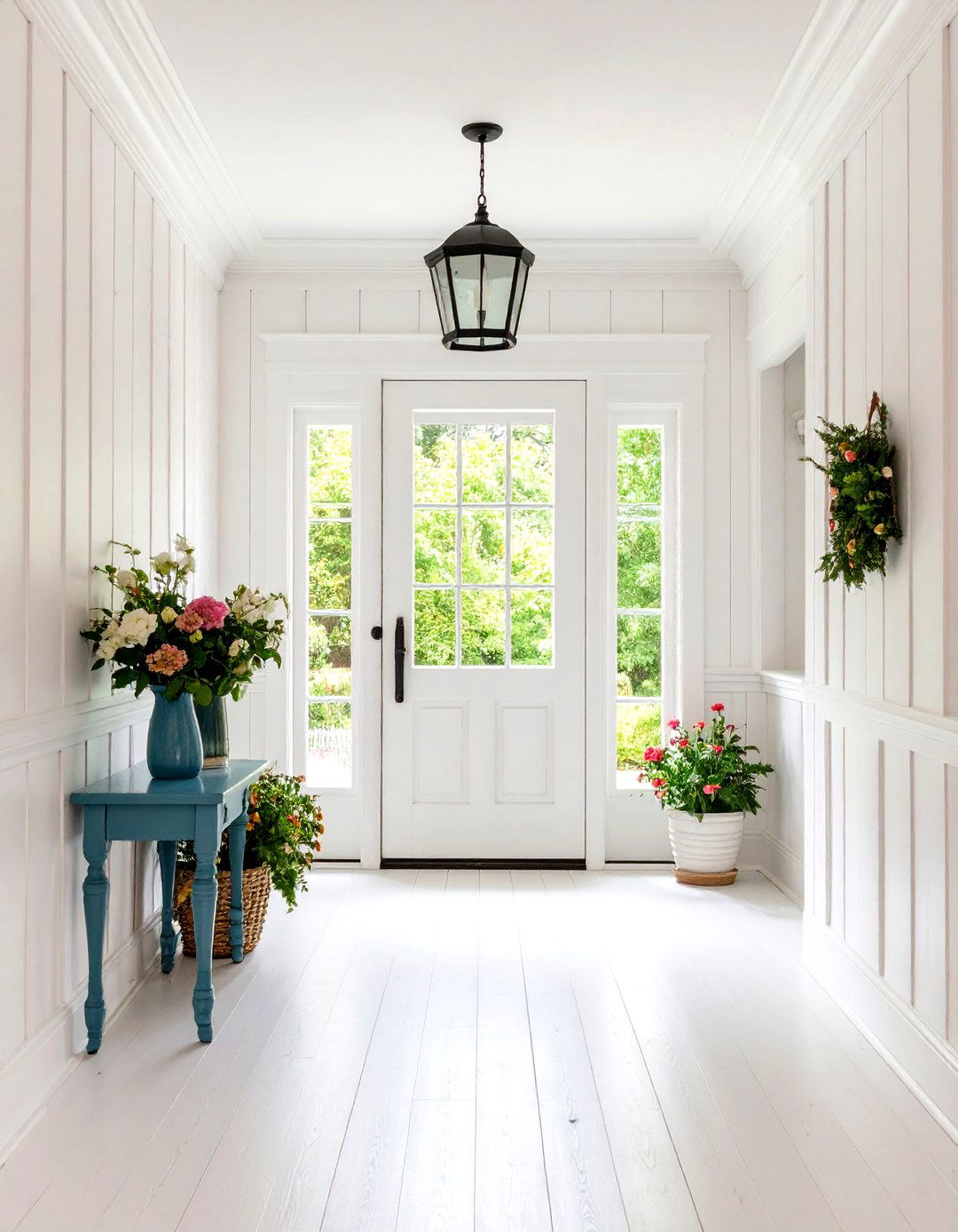 Whitewashed Rustic Finish - 24 Wainscoting Entryway Ideas