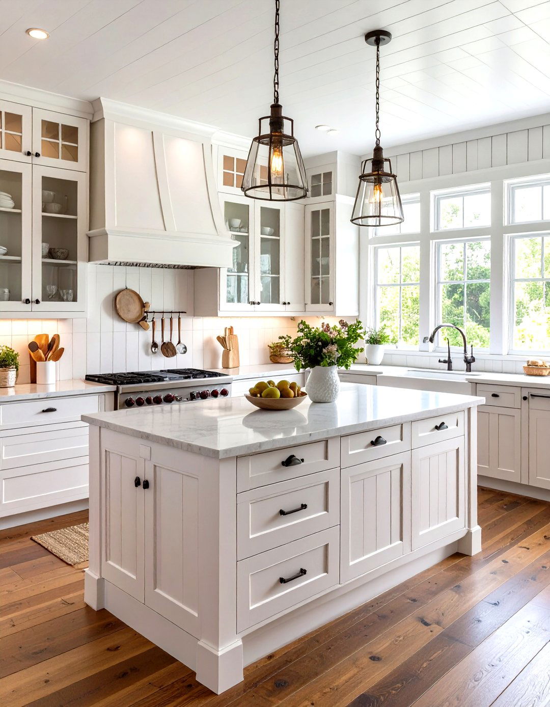 Whitewashed Shiplap Kitchen with Beadboard Backsplash