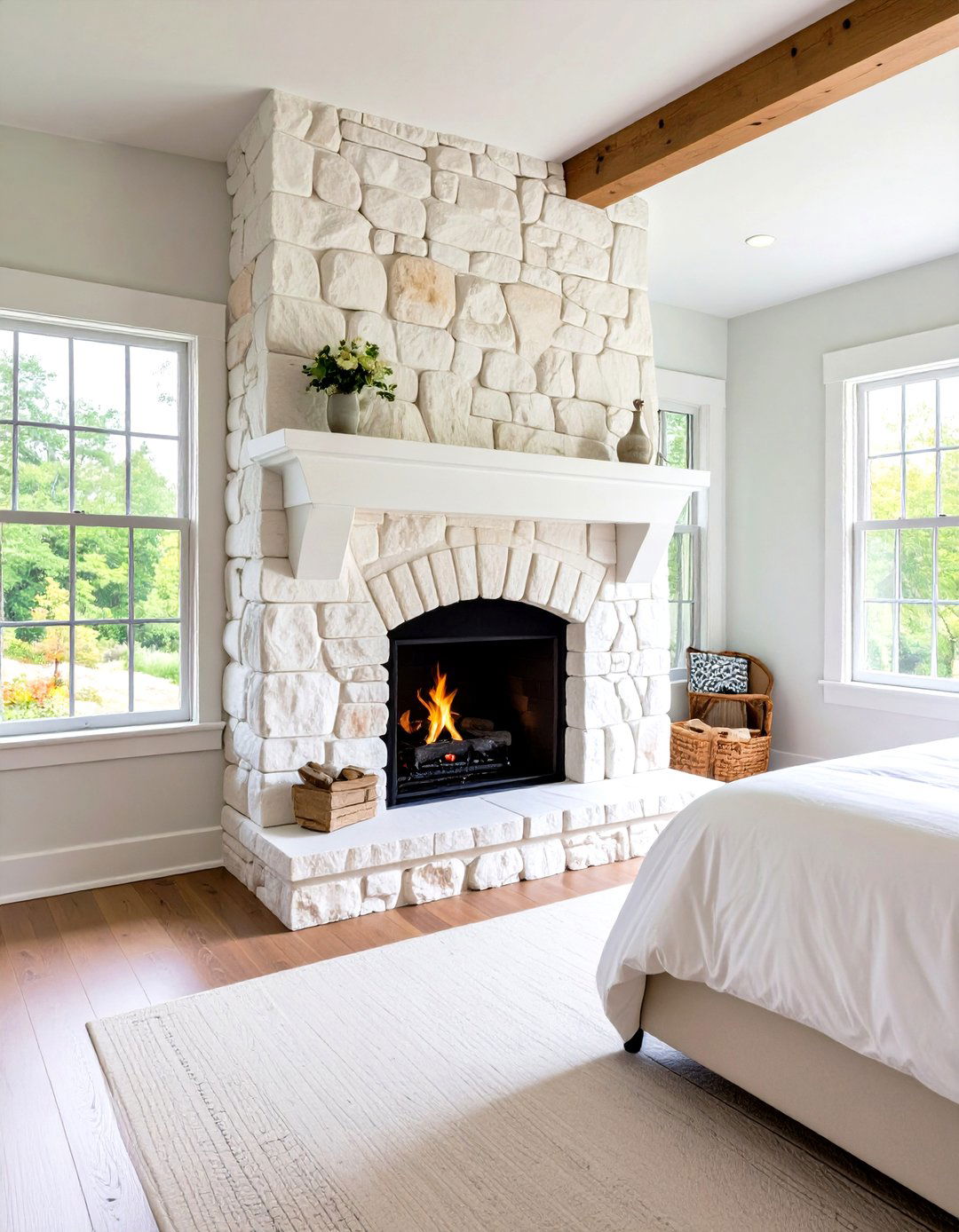Whitewashed Stone with Cottage Character - 24 French Country Fireplace Ideas