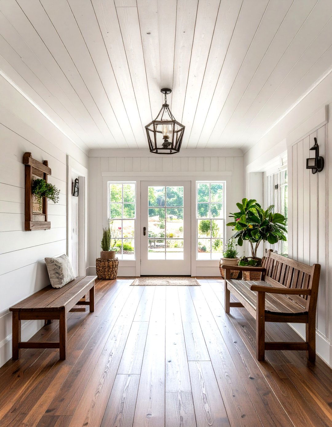 Whitewashed Wood Ceiling Treatment - 24 Farmhouse Entryway Ideas