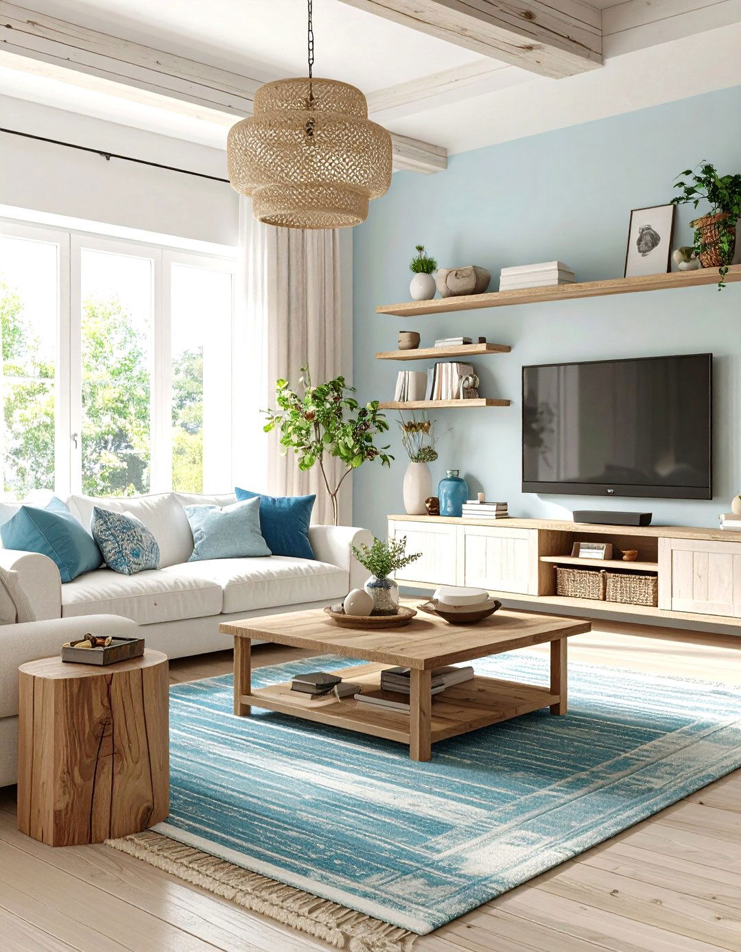 Whitewashed Wood Coastal Elements - 24 Coastal Living Room Ideas