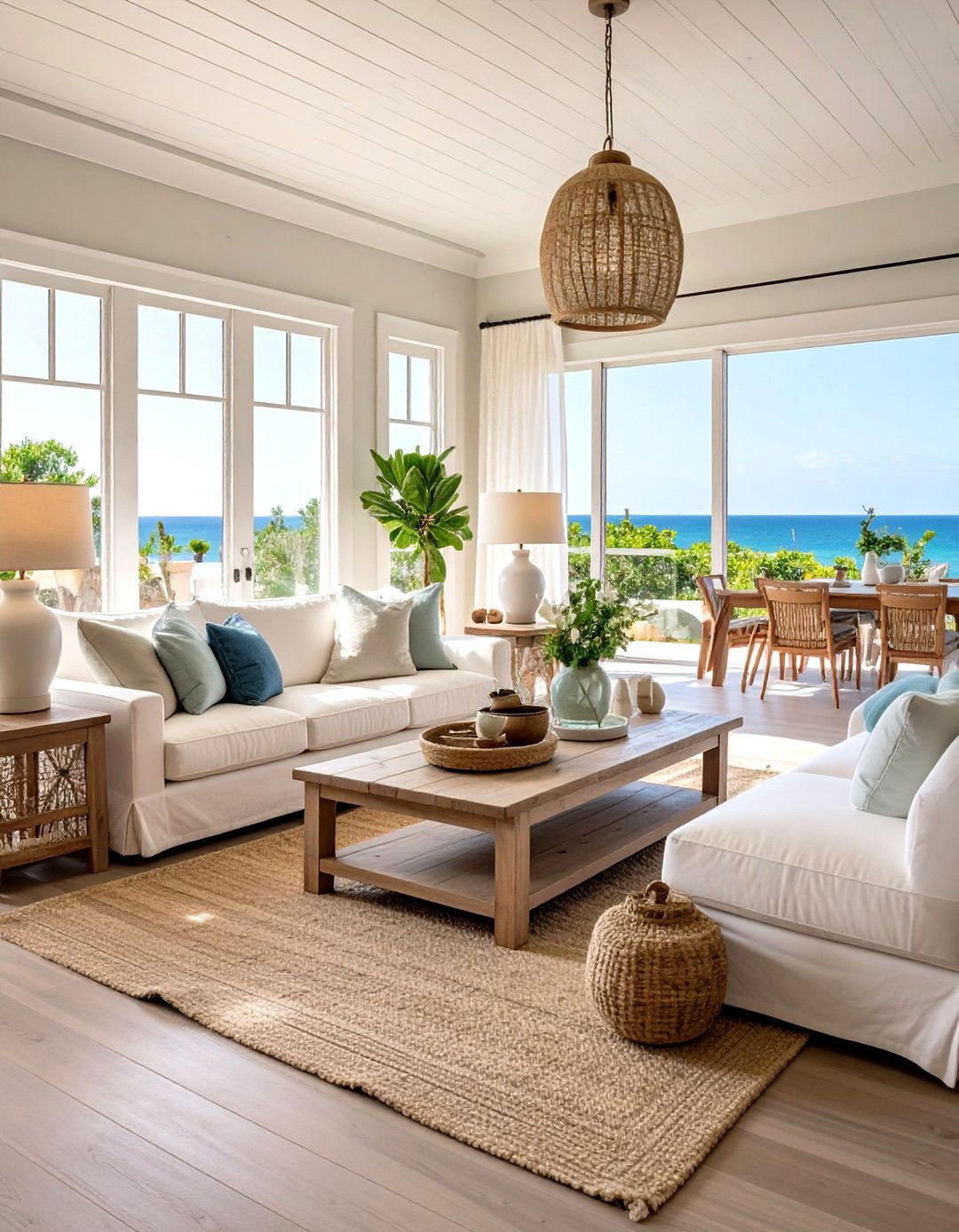 Whitewashed Wood Living Room Design - 24 Coastal Decor Ideas