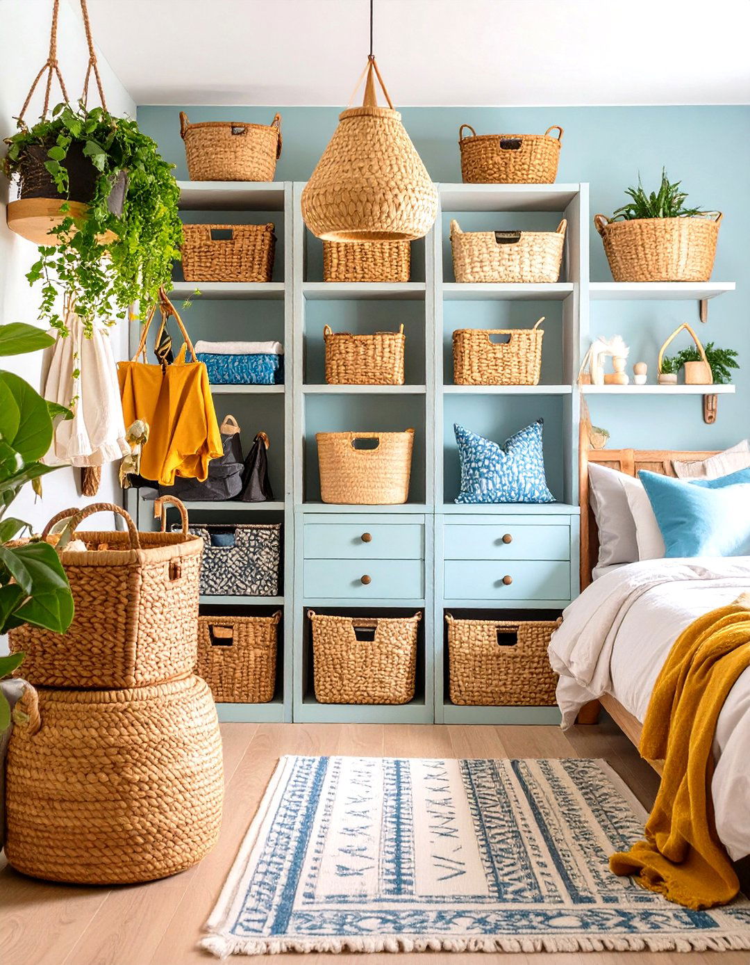 Wicker Basket Storage Solutions - 24 Cottagecore Bedroom Ideas