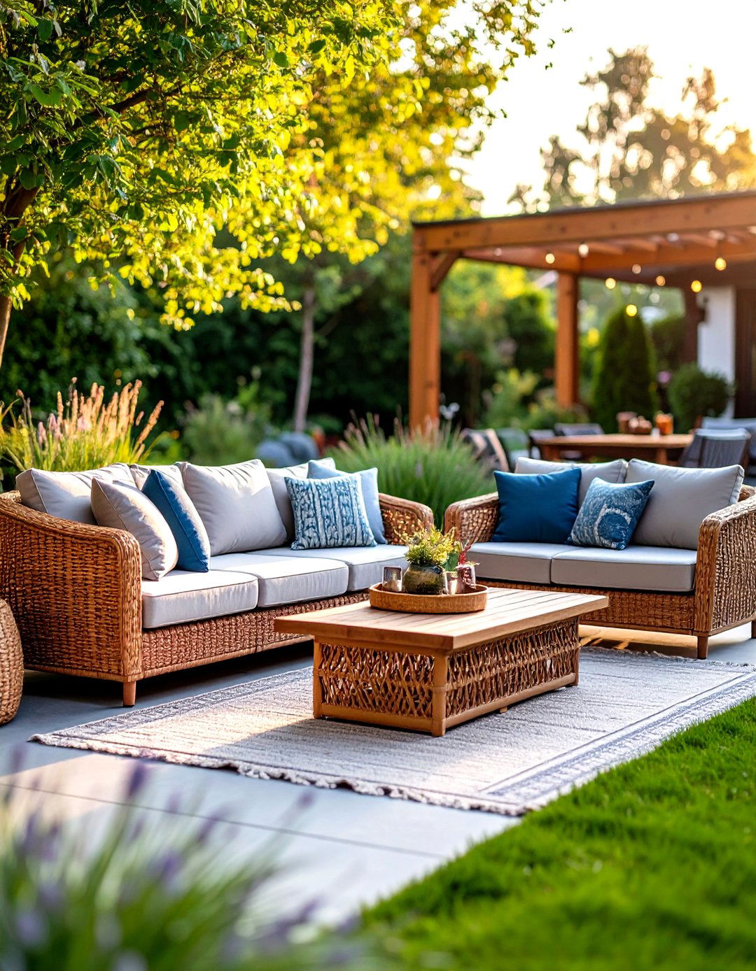 Wicker Furniture Conversation Area - 24 Rustic Patio Ideas