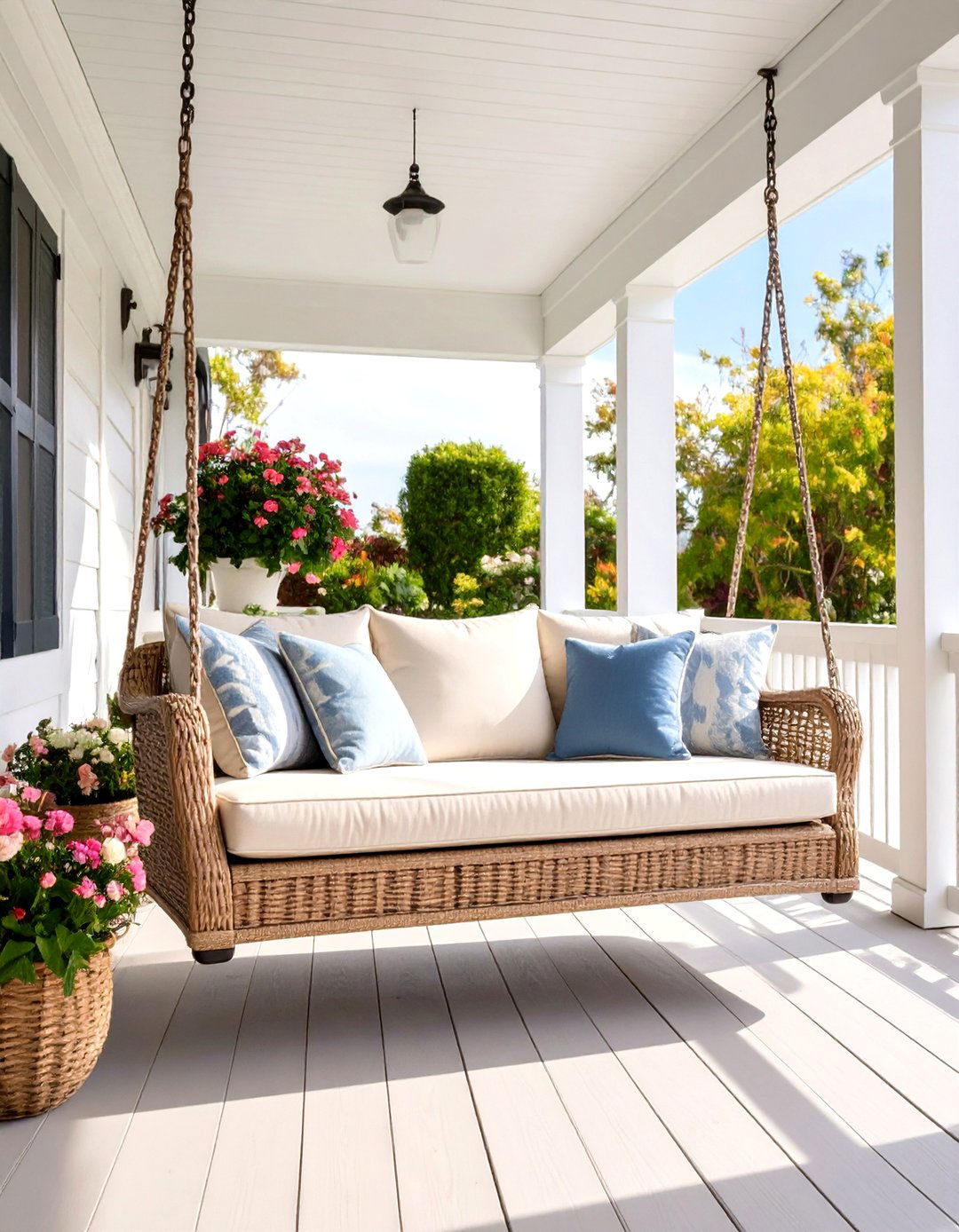Wicker Porch Swing with All Weather Resin Construction - 24 Front Porch Swing Ideas