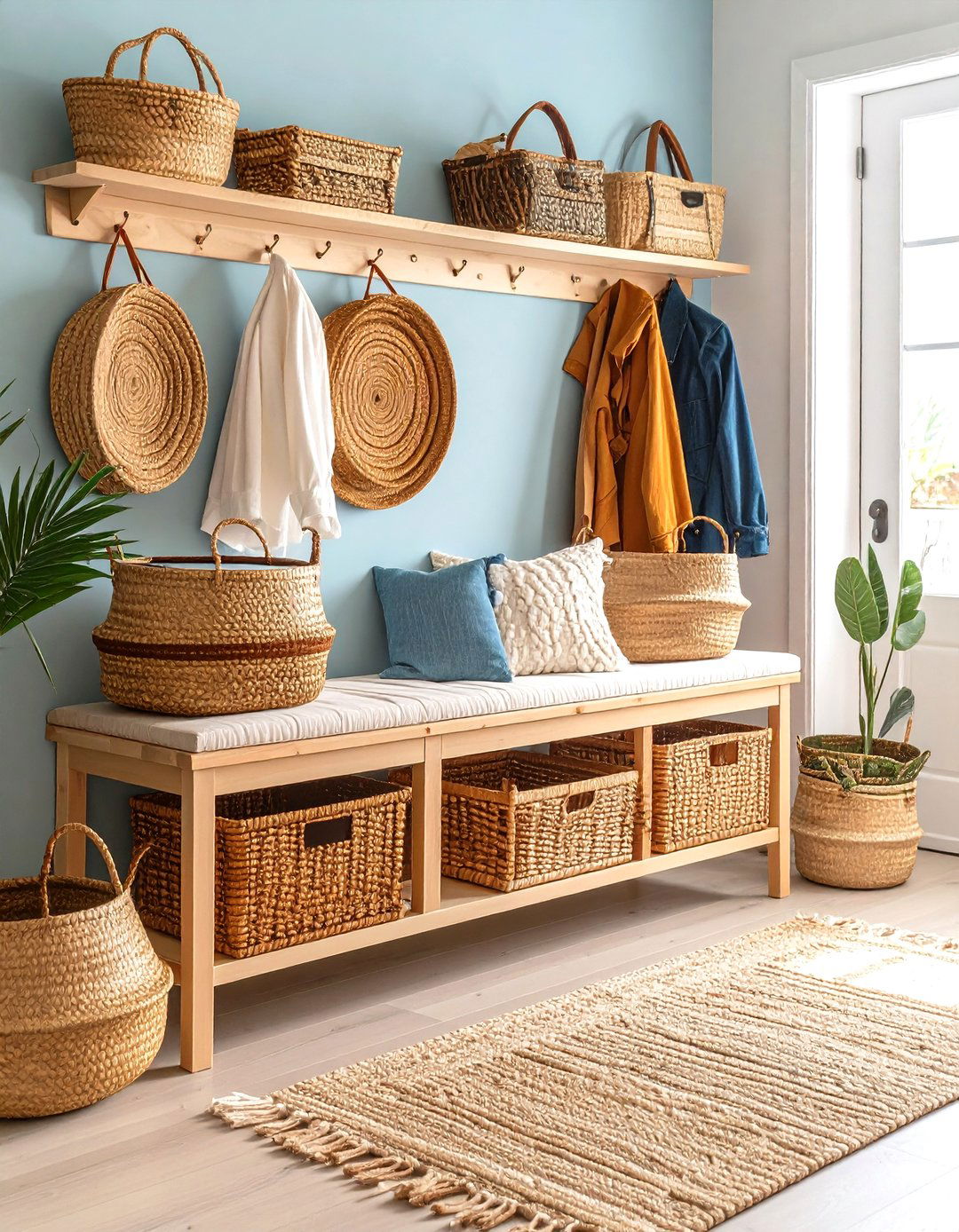 Wicker and Rattan Natural Bench - 24 Mudroom Bench Ideas
