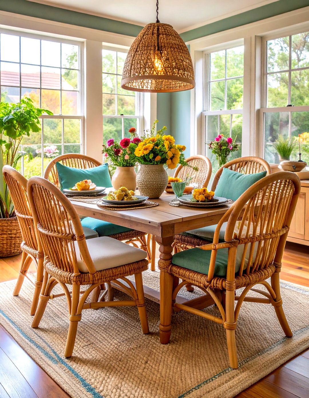 Wicker and Rush Seat Dining Chairs - 24 cottage dining room ideas