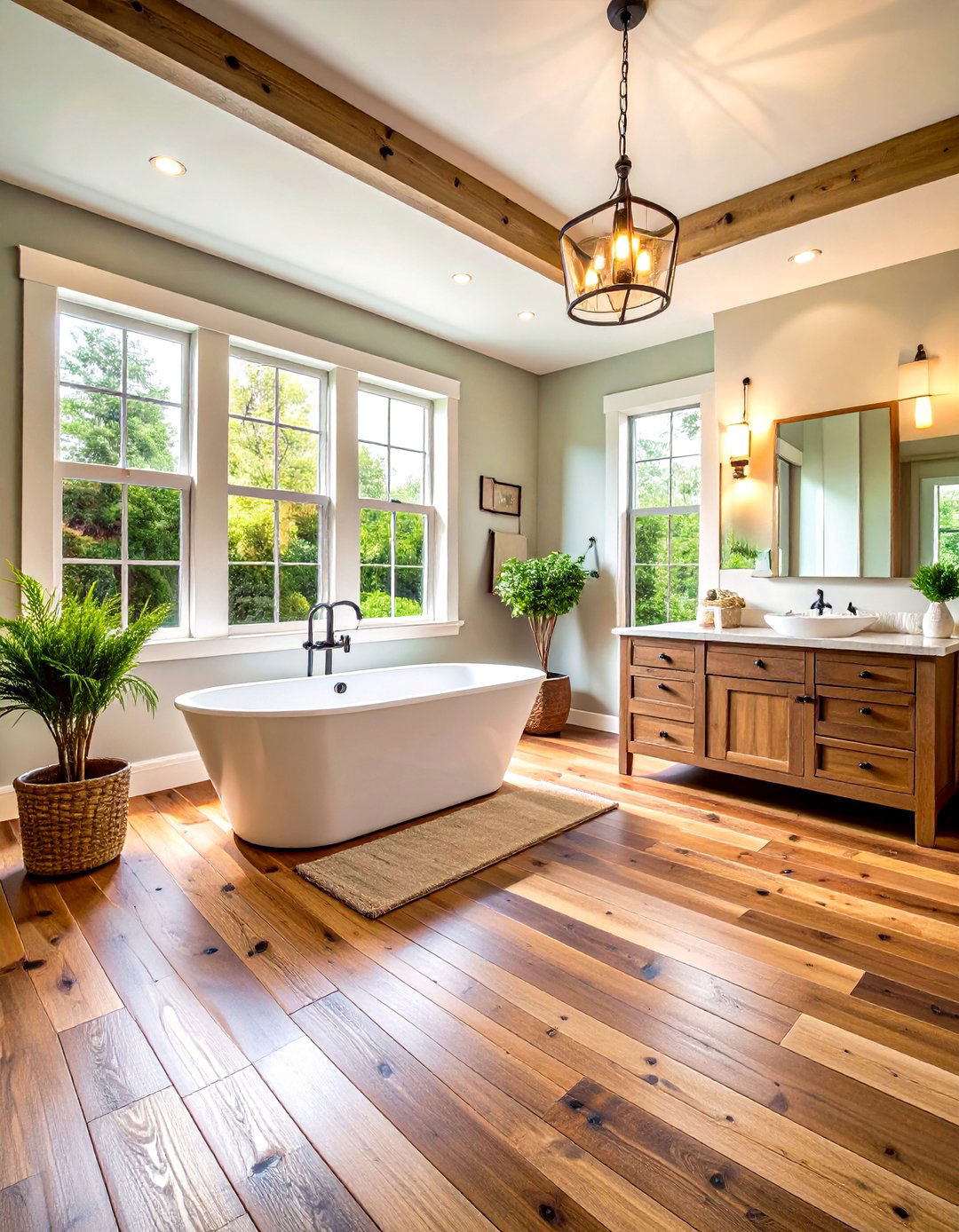 Wide Plank Distressed Pine Water Resistant Floors - 24 Ideas for Wood Floors in Bathrooms