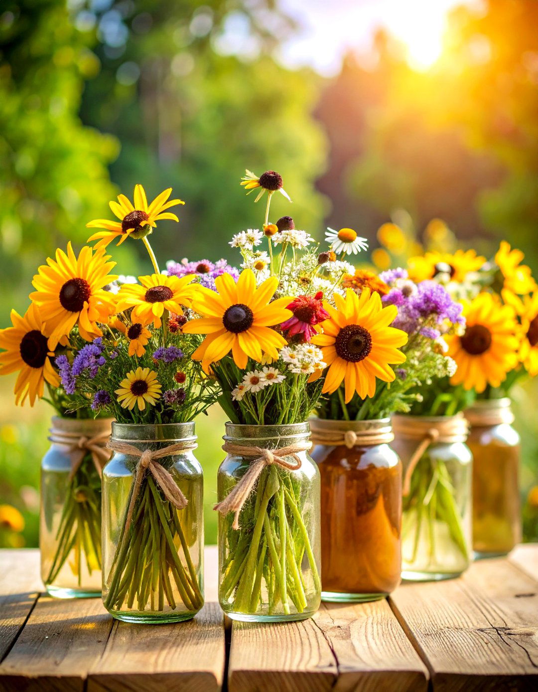 Wildflower Mason Jar Bouquets - 24 Rustic Wedding Centerpieces