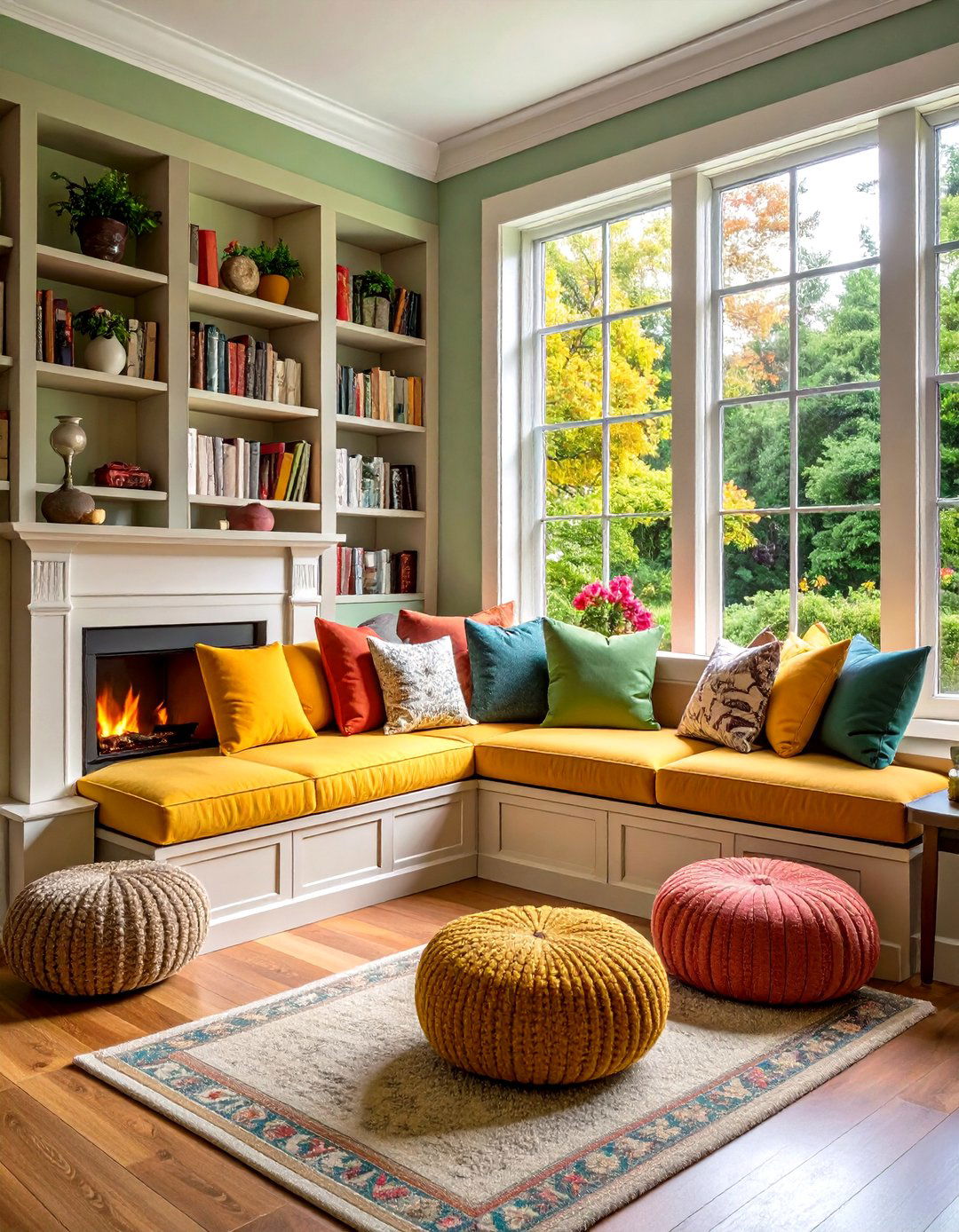 Window Seat Fireplace Nook - 24 Fireplace Seating Ideas