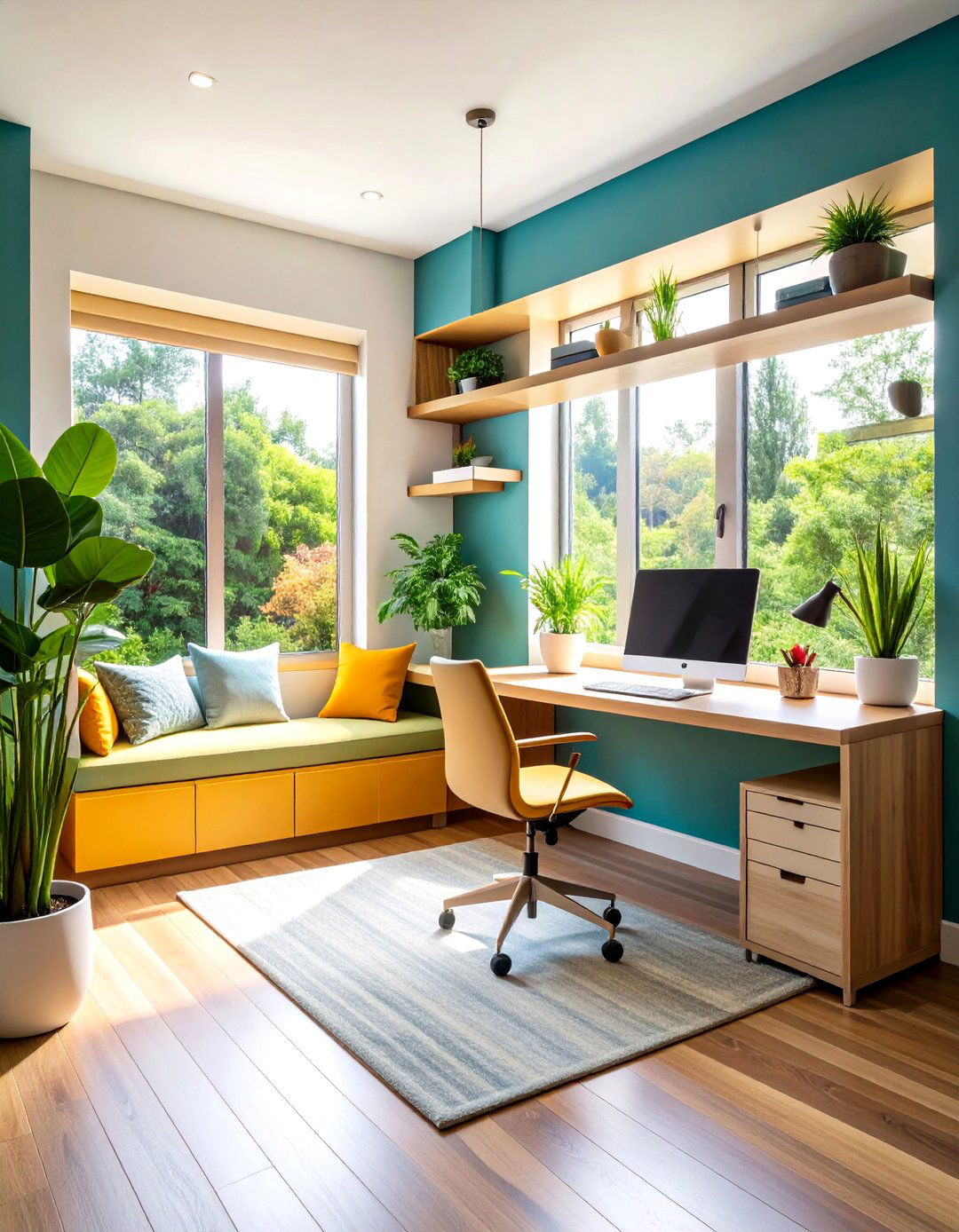 Window Seat Home Office with Natural Light Focus - 24 Small Home Office Ideas