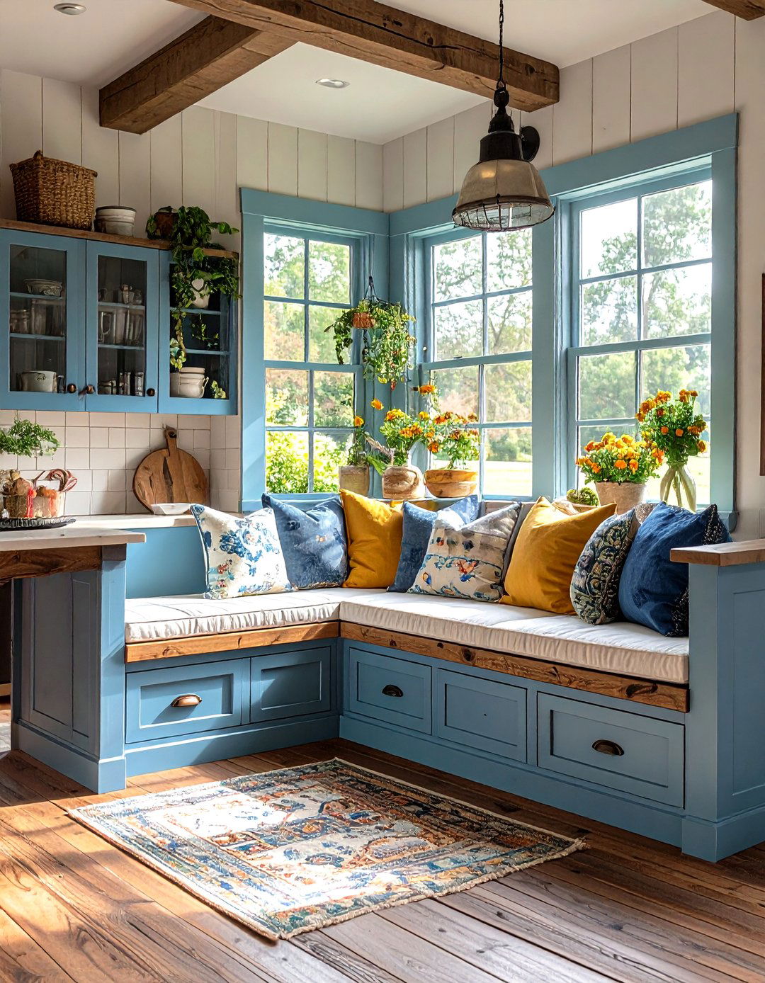 Window Seat Integration - 24 Rustic White Kitchen Ideas