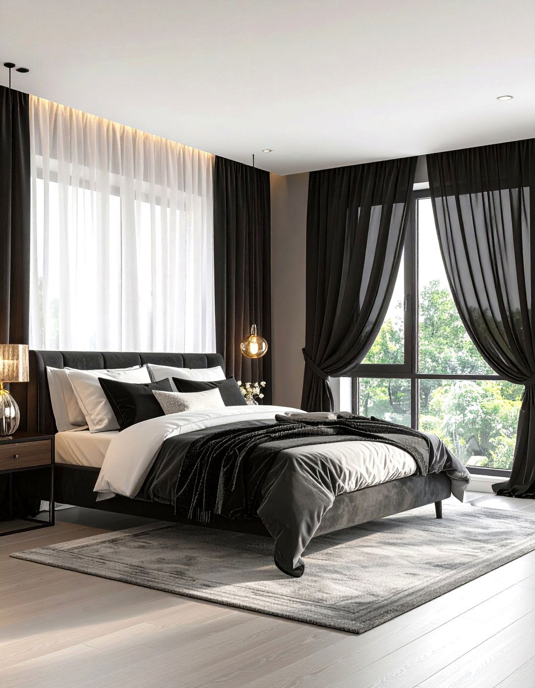 Window Treatment Focus Bedroom - 24 Feminine Black and White Bedroom Ideas