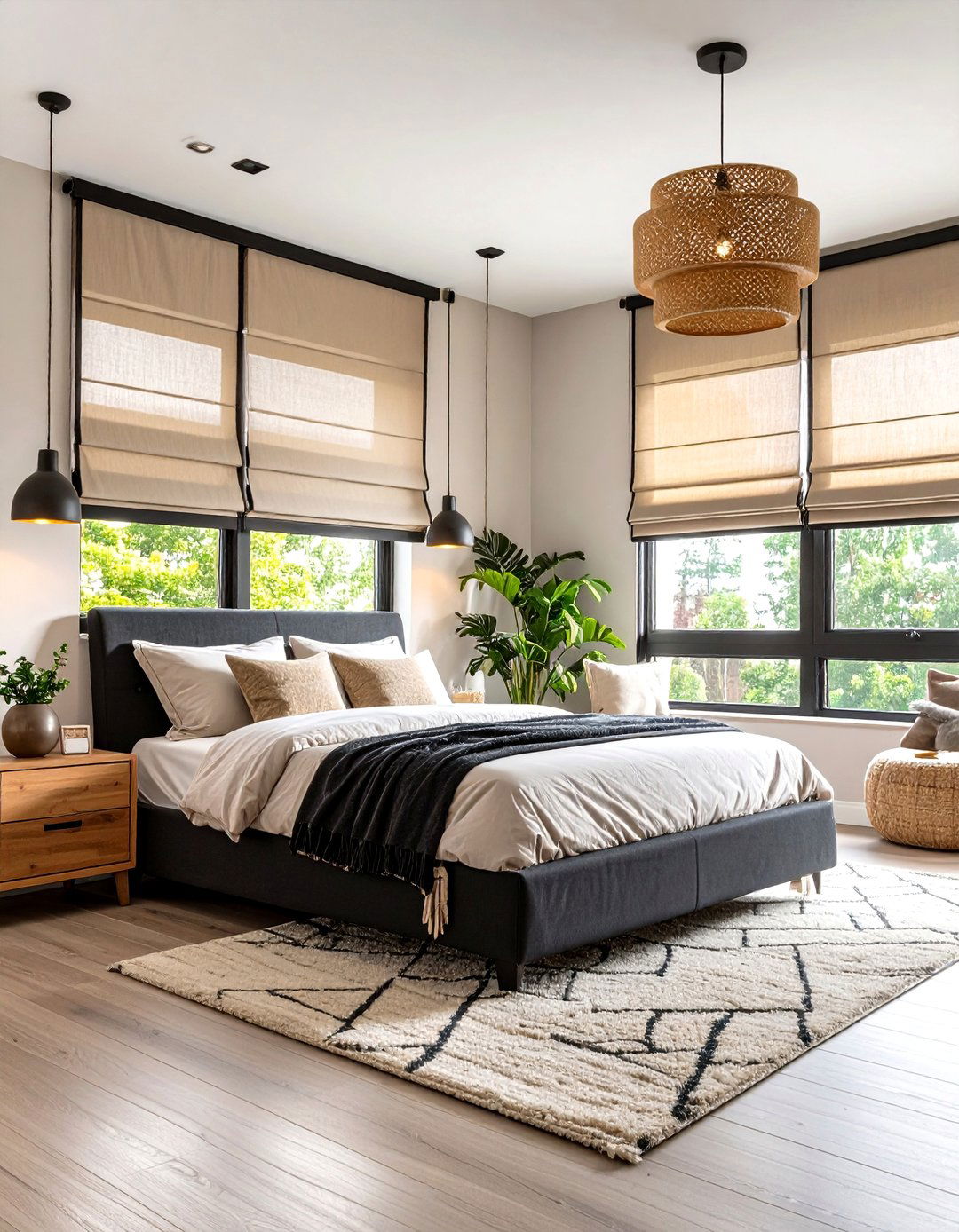 Window Treatment Focus Black and Beige Light Control - 24 Black and Beige Bedroom Design Ideas