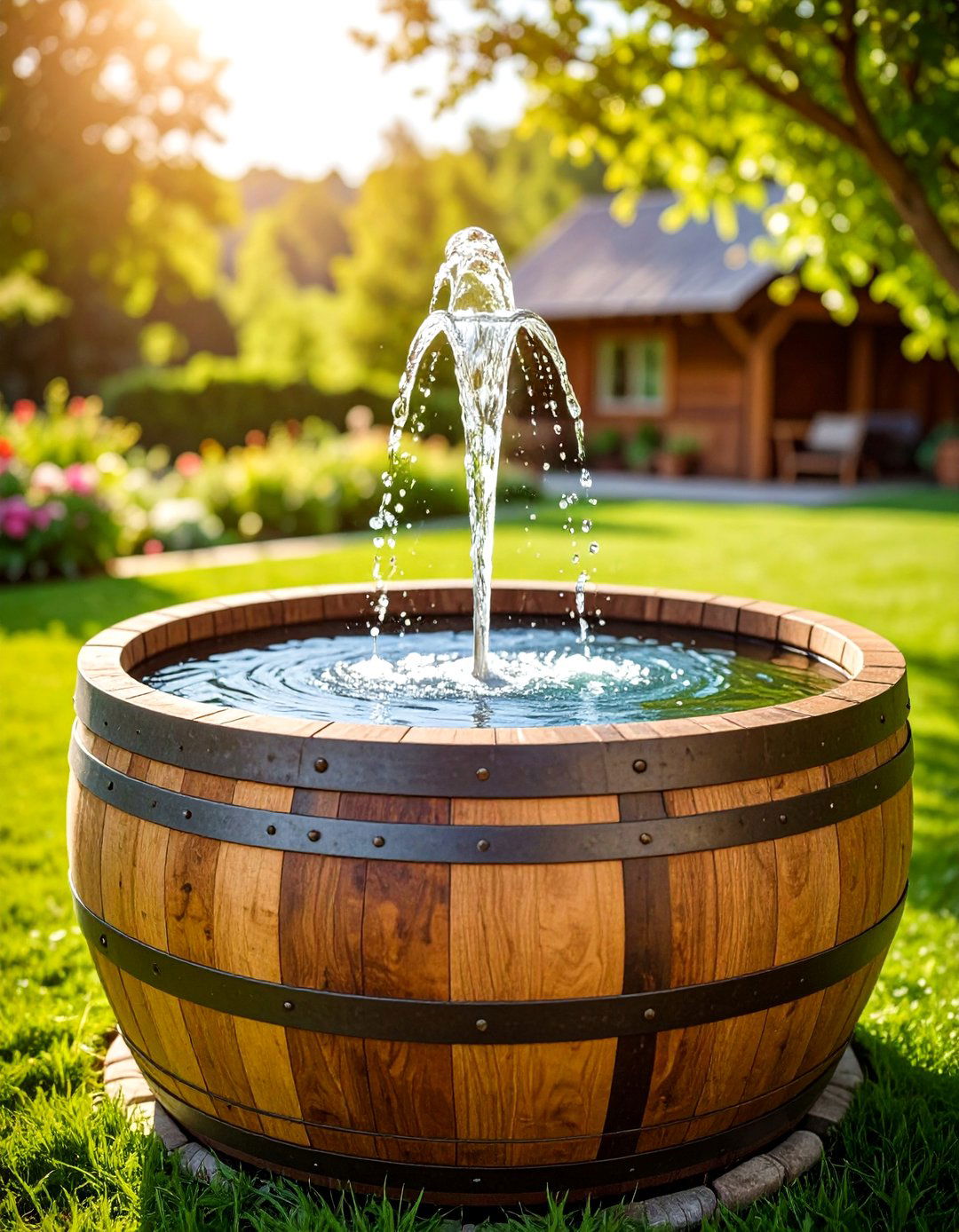 Wine Barrel Fountain - 24 Backyard Fountain Ideas