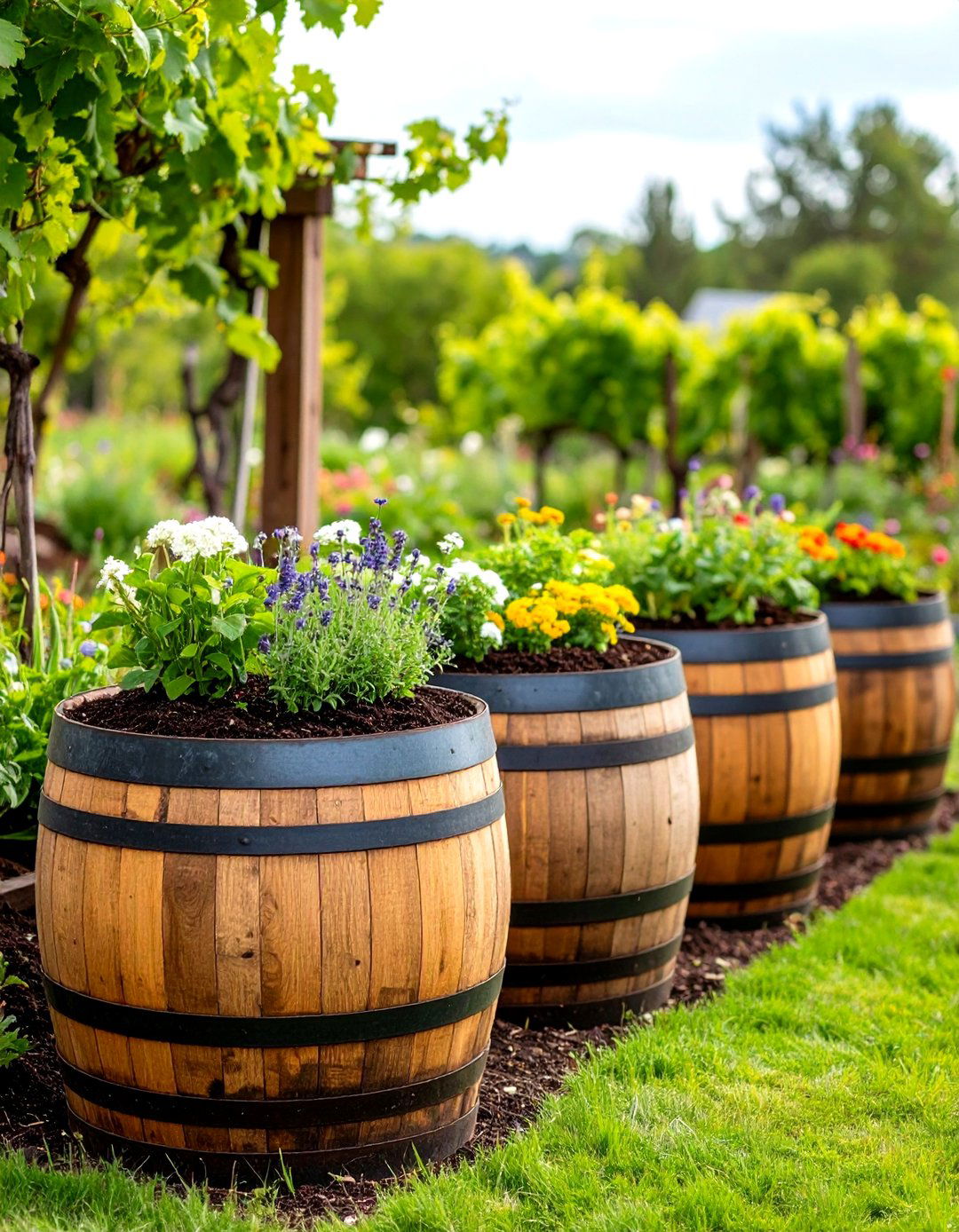 Wine Barrel Halves - 24 Inexpensive Raised Garden Bed Ideas