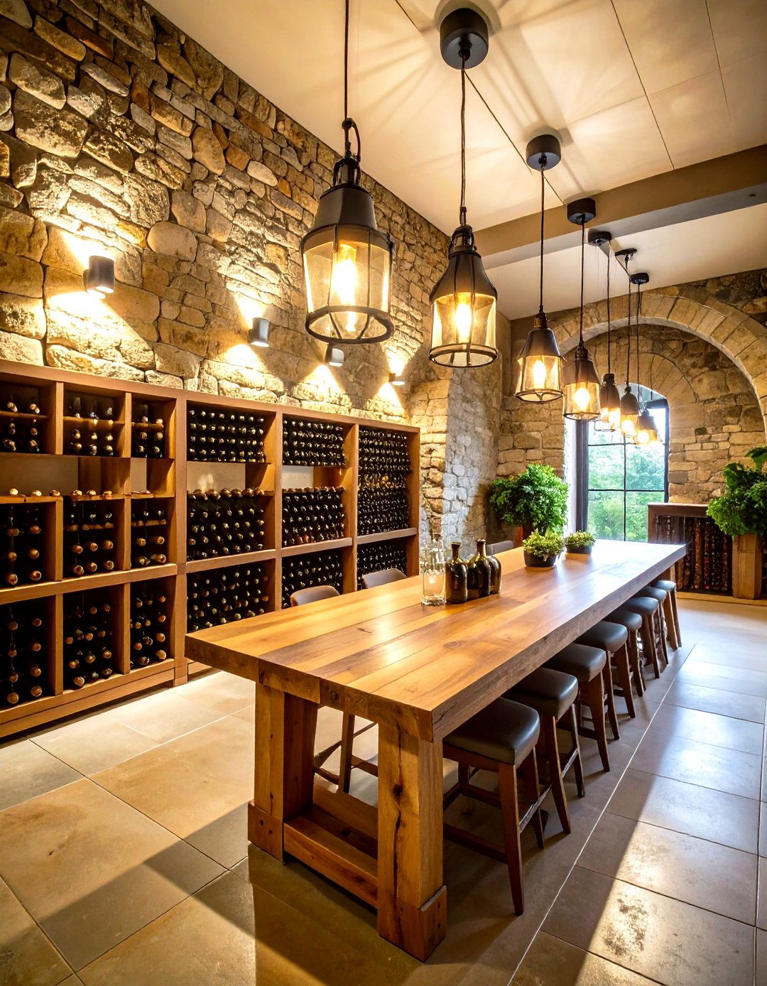 Wine Cellar with Exposed Stone Walls - 24 Rustic Barndominium Interior Design Ideas