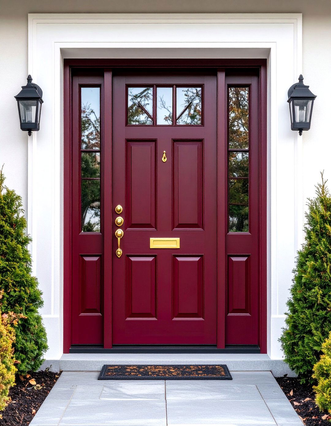 Wine Red Door with Glass Panels - 24 Dark Red Front Door Ideas
