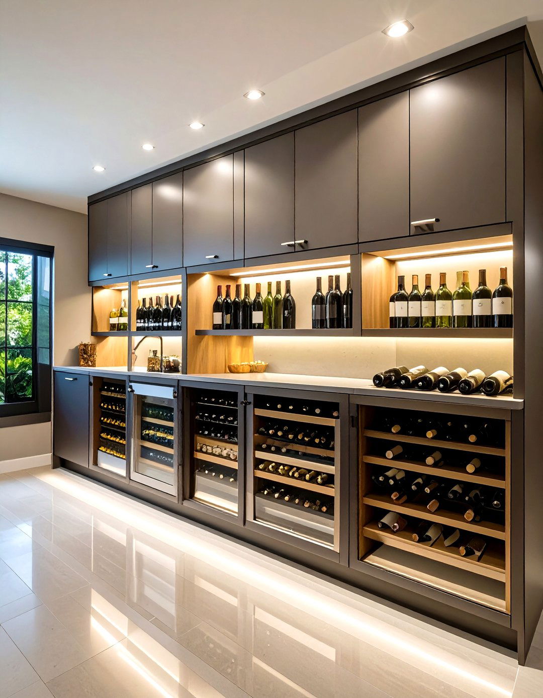 Wine Storage Integration with Temperature Control Features - 24 Open Pantry Ideas