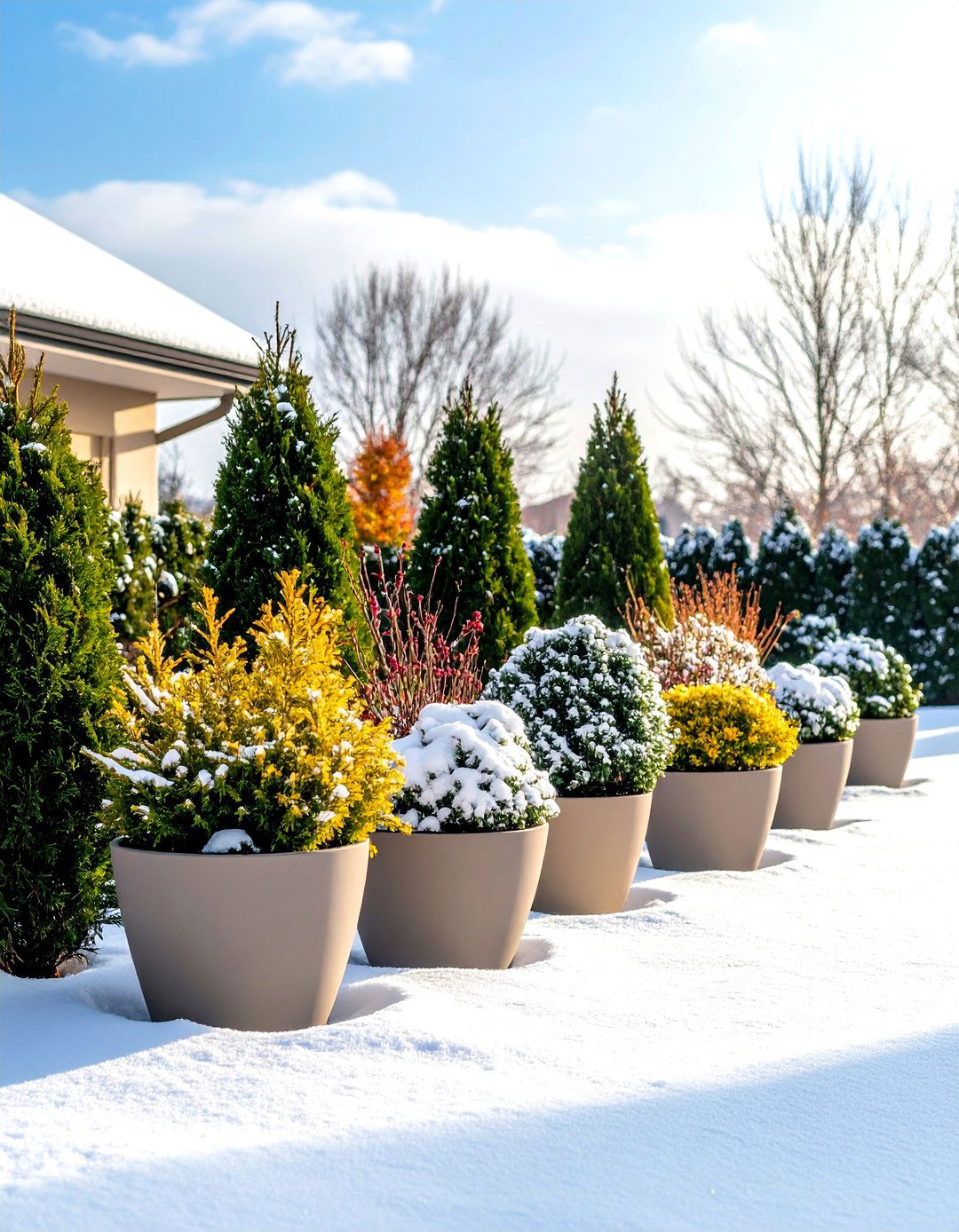 Winter Evergreen Container Gardens - 24 Potted Plant Arrangement Ideas