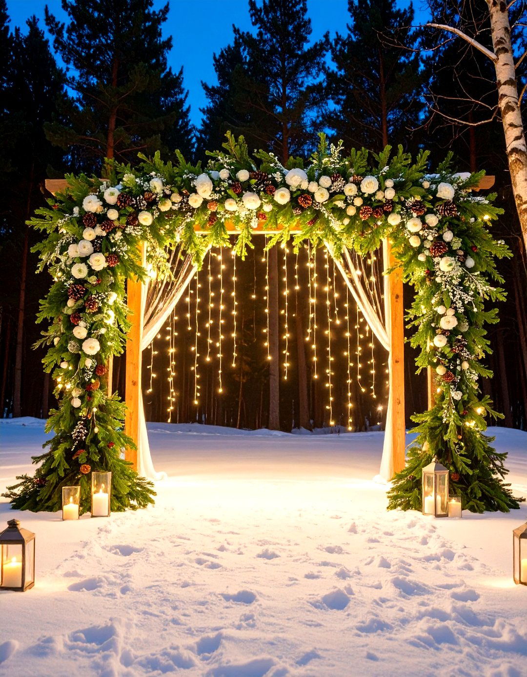 Winter Evergreen Wedding Arch - 24 Wedding Arch Ideas