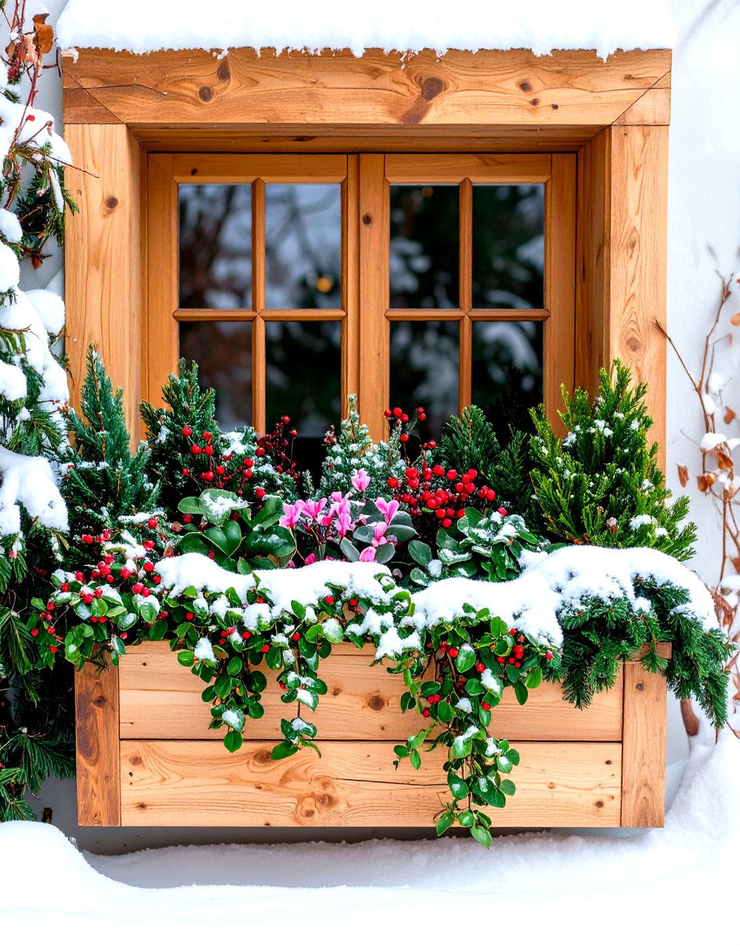 Winter Evergreen Window Box - 24 window box ideas