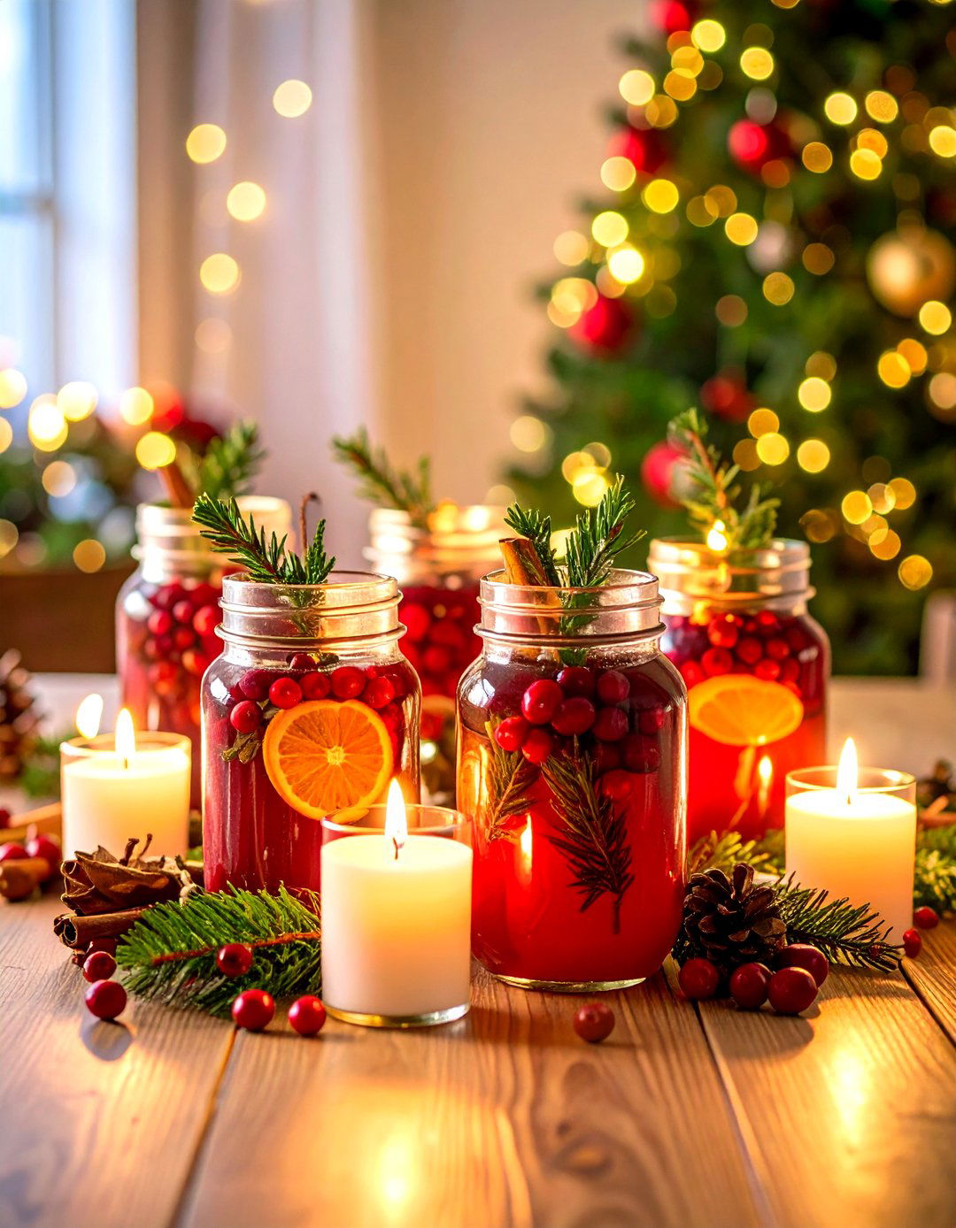 Winter Holiday Pine and Cranberry Displays - 24 Mason Jar Centerpiece Ideas