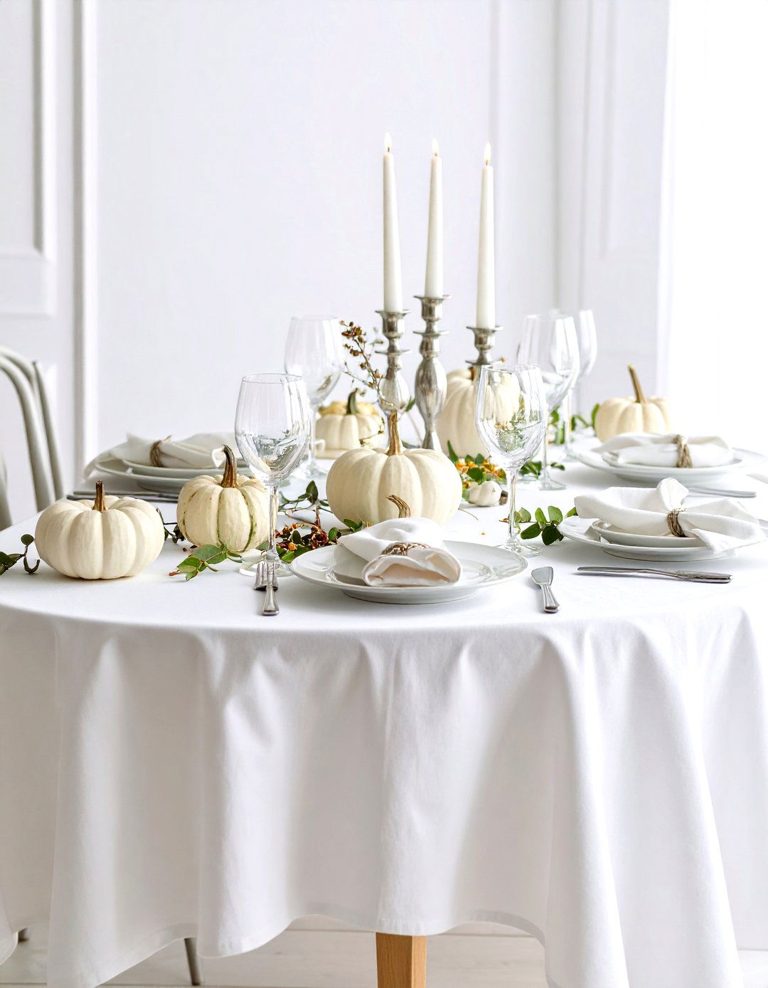 Winter White Thanksgiving Table Setting - 24 Thanksgiving Table Settings
