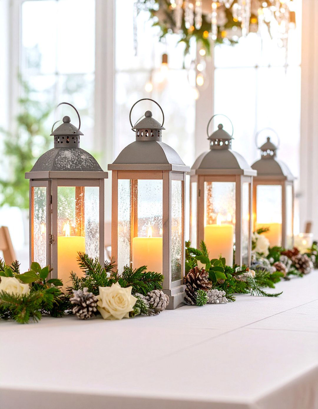 Winter Wonderland Frosted Lantern Display - 24 Lantern Centerpiece Ideas