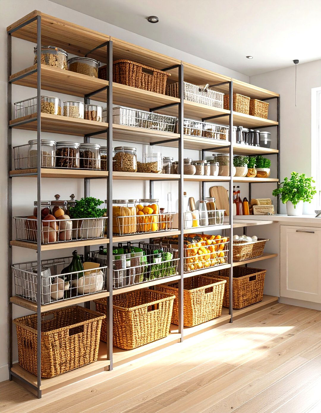 Wire Basket Storage Solutions - 24 Industrial Kitchen Ideas