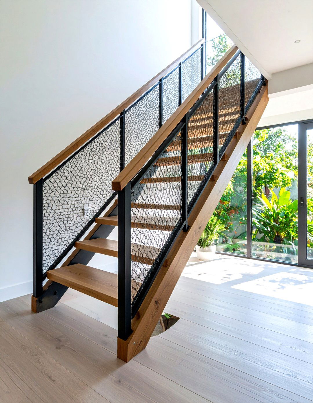 Wire Mesh Wood Frame Railings - 24 Wood Stair Railing Ideas