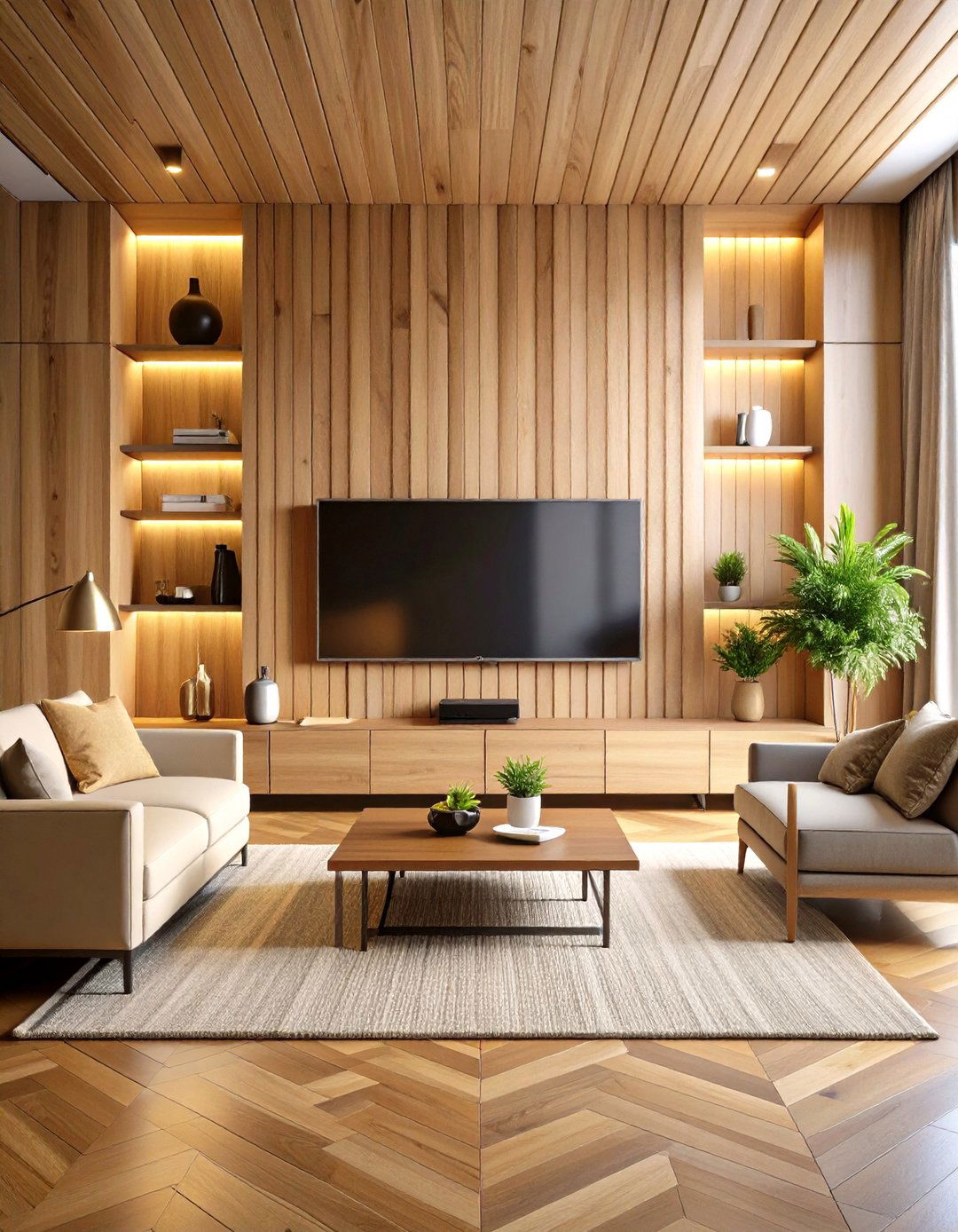 Wood Accent Panel Media Wall - 24 Media Wall Ideas